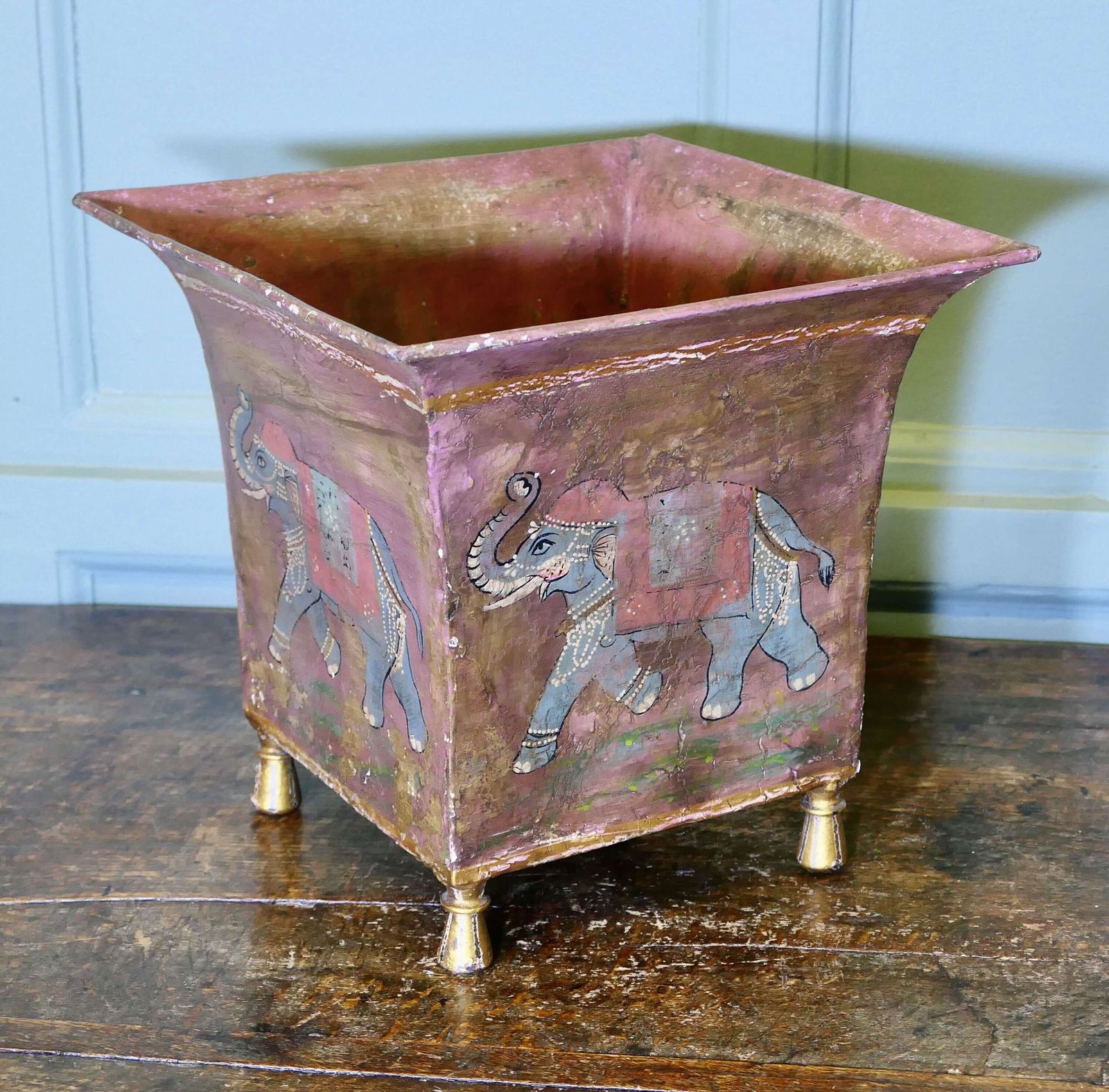Indian Metal Jardiniere Painted With Elephants photo furniture