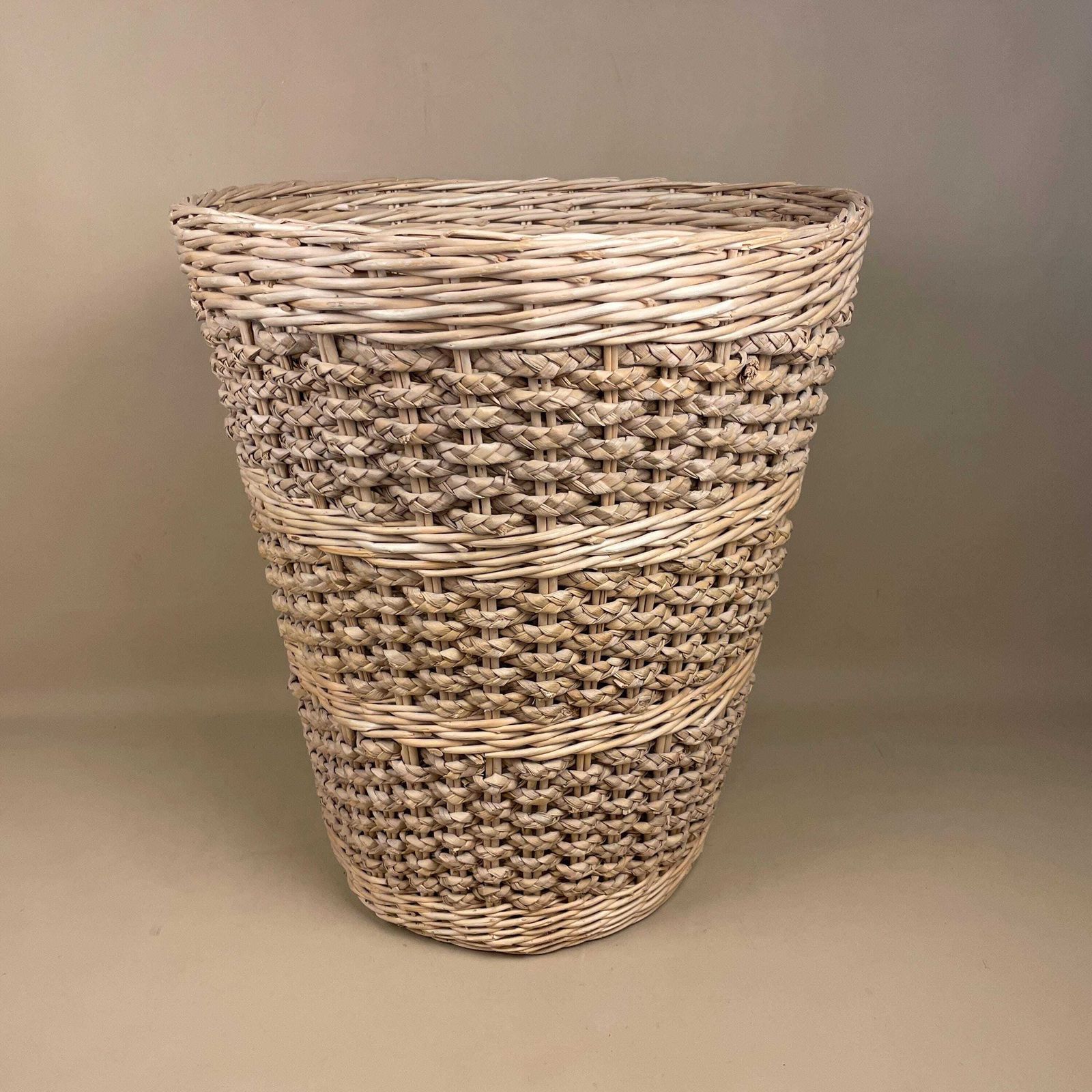 Vintage Large Round Laundry Basket Woven Wicker Brown Antique Cylinder Storage Farmhouse Cottage Decor Antique Cane Wood Logs Fireplace