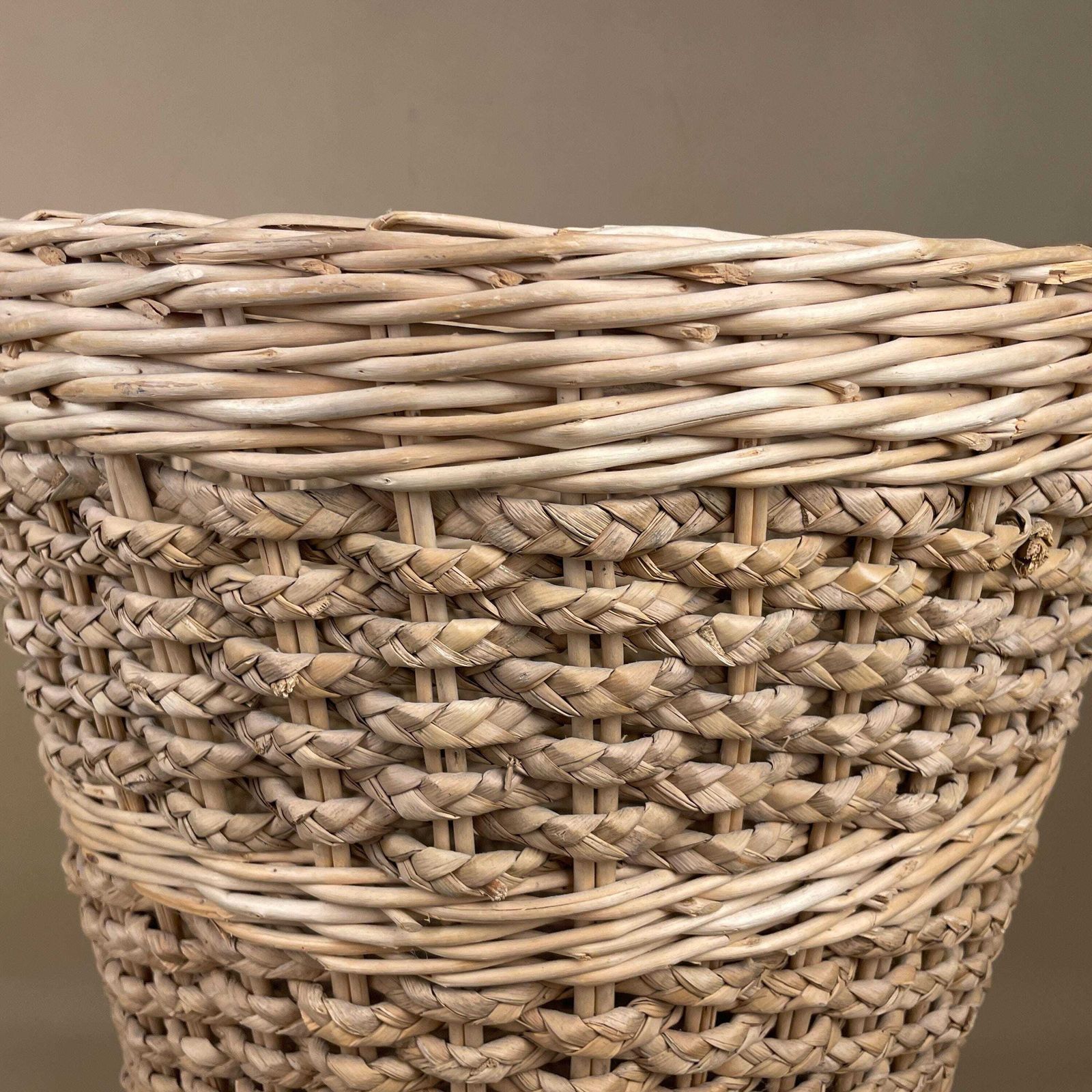 Vintage Large Round Laundry Basket Woven Wicker Brown Antique Cylinder Storage Farmhouse Cottage Decor Antique Cane Wood Logs Fireplace photo Home Decor