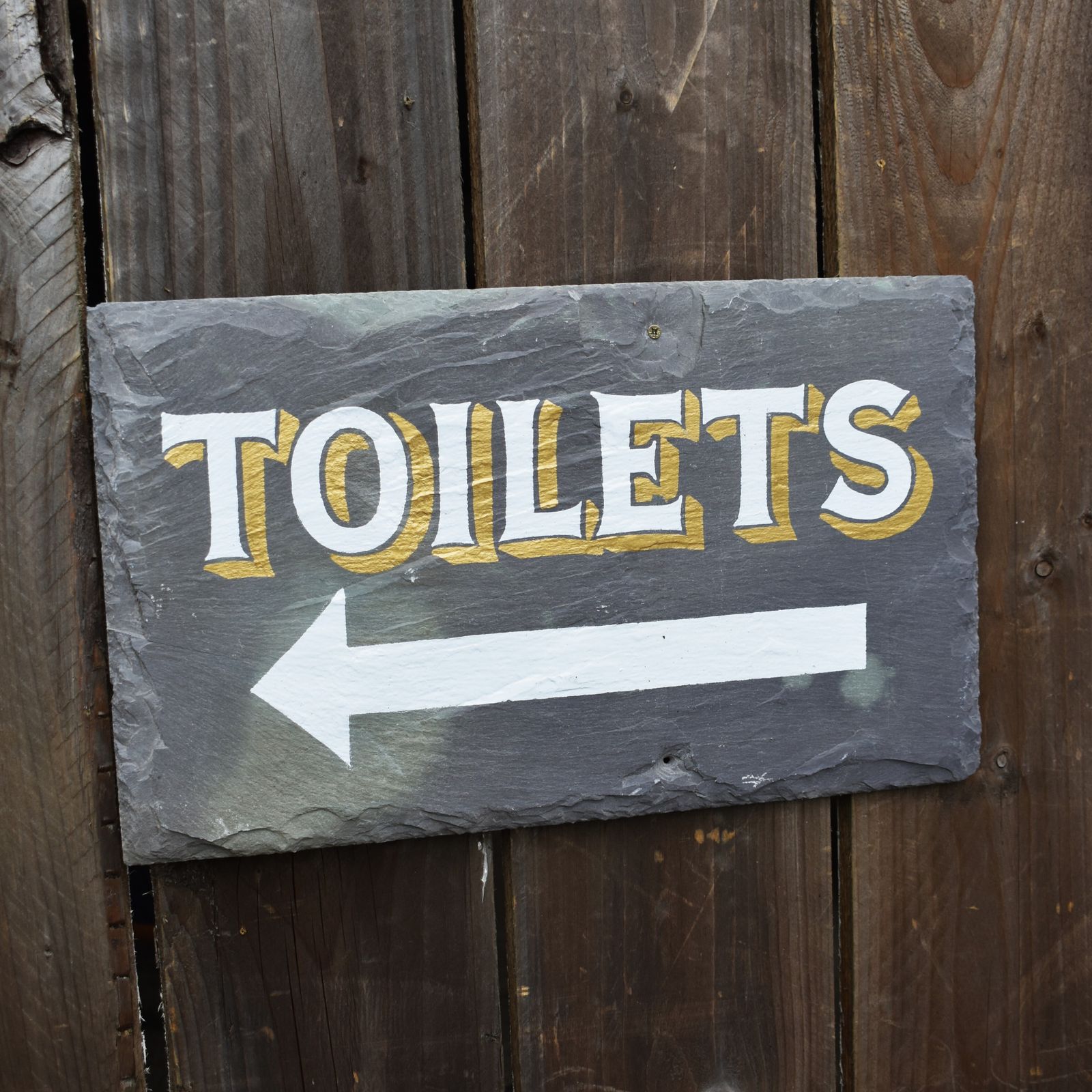 Salvaged Slate Hand Painted Signwriting Toliet Arrow Wall Plaque Sign Two Avail photo vinterior