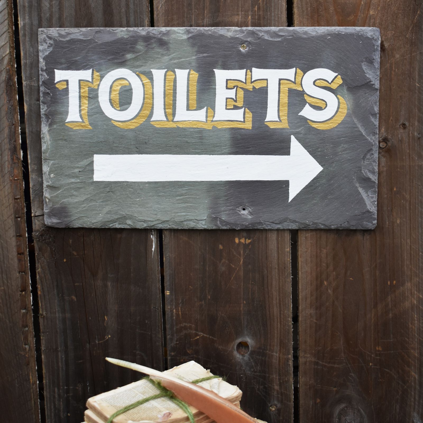 Salvaged Slate Hand Painted Signwriting Toliet Arrow Wall Plaque Sign Two Avail photo buy