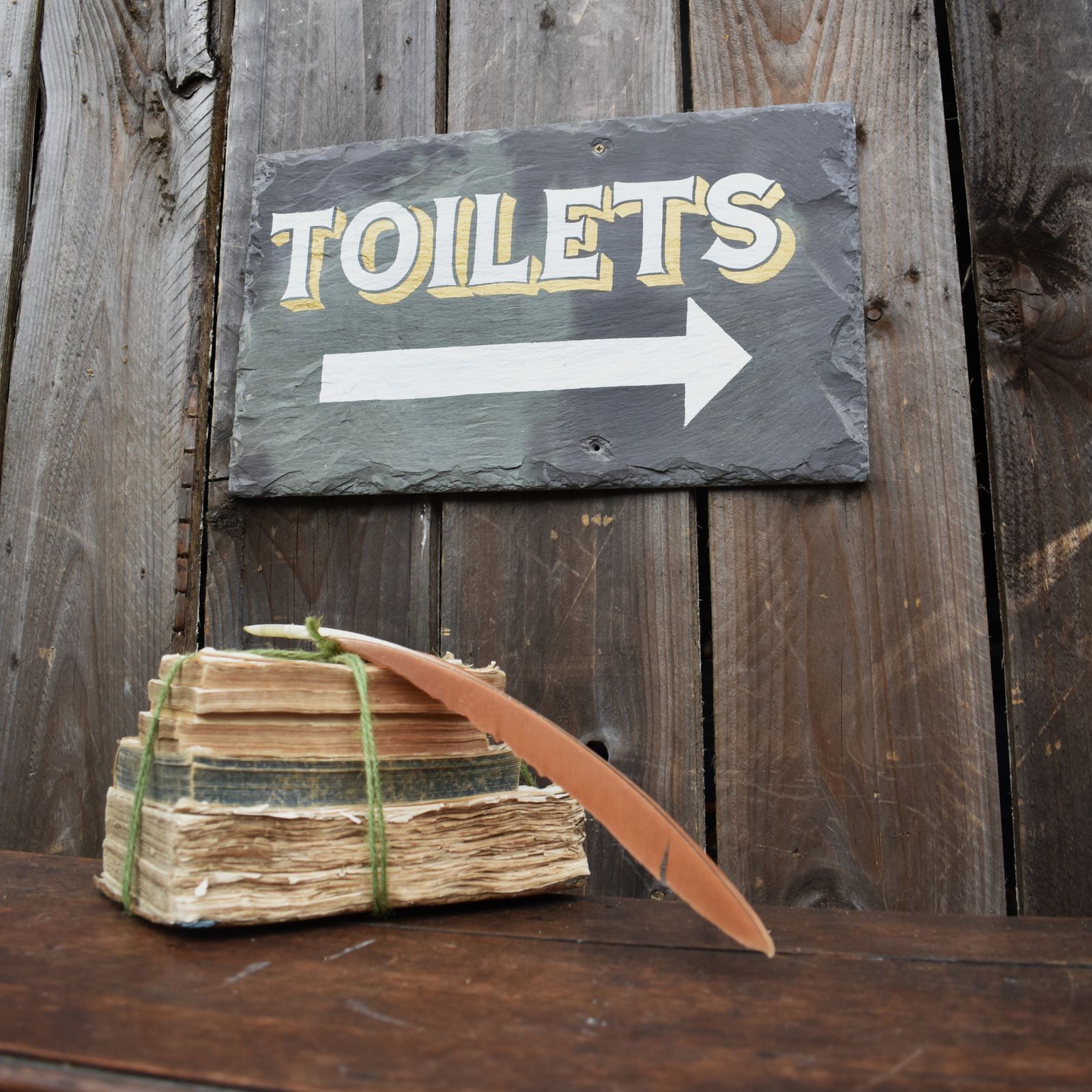 Salvaged Slate Hand Painted Signwriting Toliet Arrow Wall Plaque Sign Two Avail photo vintage