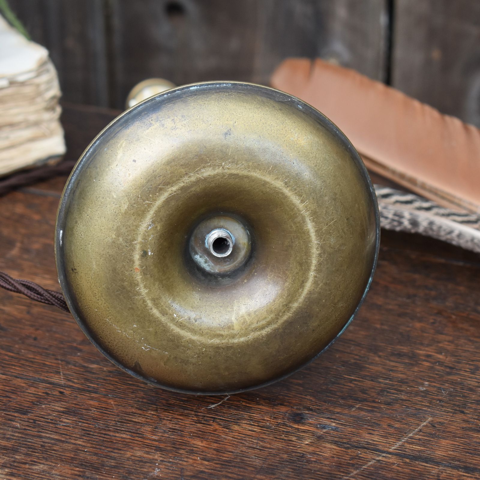 Antique Salvaged Victorian Brass Repurposed Chamberstick Converted Table Lamp photo vinterior
