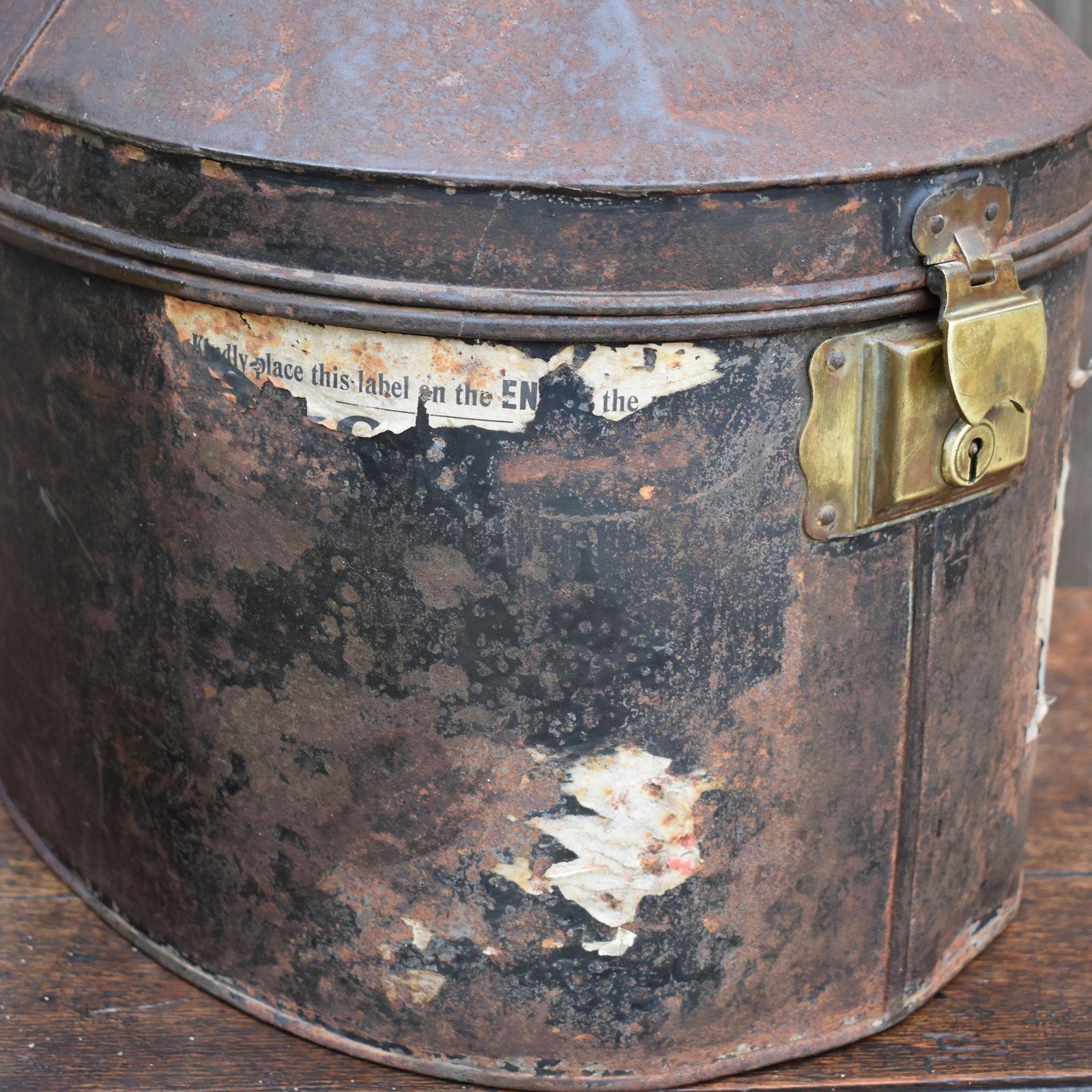 Antique Large Military Navy Uniform Helmet Hat Box Tin Case With Travel Labels photo vinterior