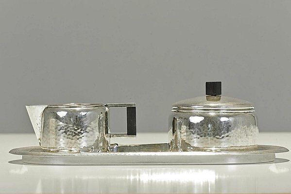 Art Deco Sugar And Cream Set In Silver, Germany, 1930s, Set Of 3 photo for sale
