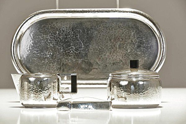 Art Deco Sugar And Cream Set In Silver, Germany, 1930s, Set Of 3 photo Home Decor
