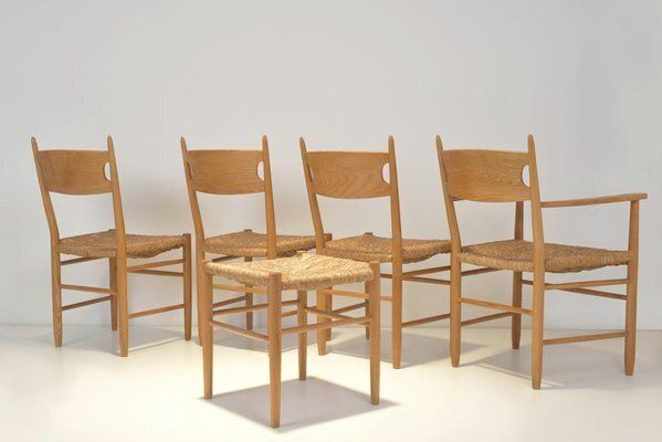 Chair Ensemble In Ash By Charlotte Perriand, 1960, Set Of 6 photo vintage
