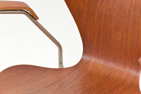 photo furniture Model 3207 Chairs In Teak By Arne Jacobsen For Fritz Hansen, Denmark, 1955, Set Of 4