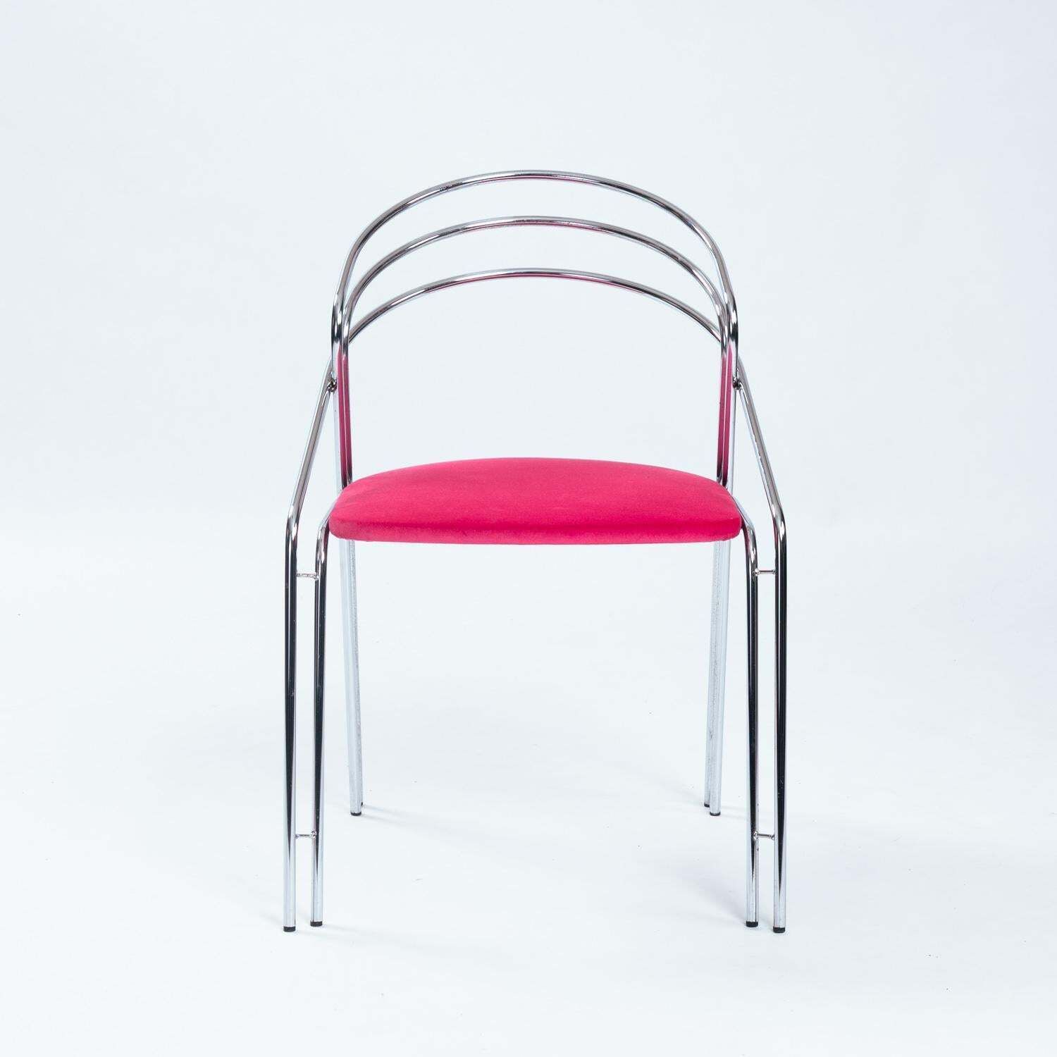 Midcentury Chrome Pink Velvet Dining Chair Set, 4 Pcs, Italy 1970s photo Furniture