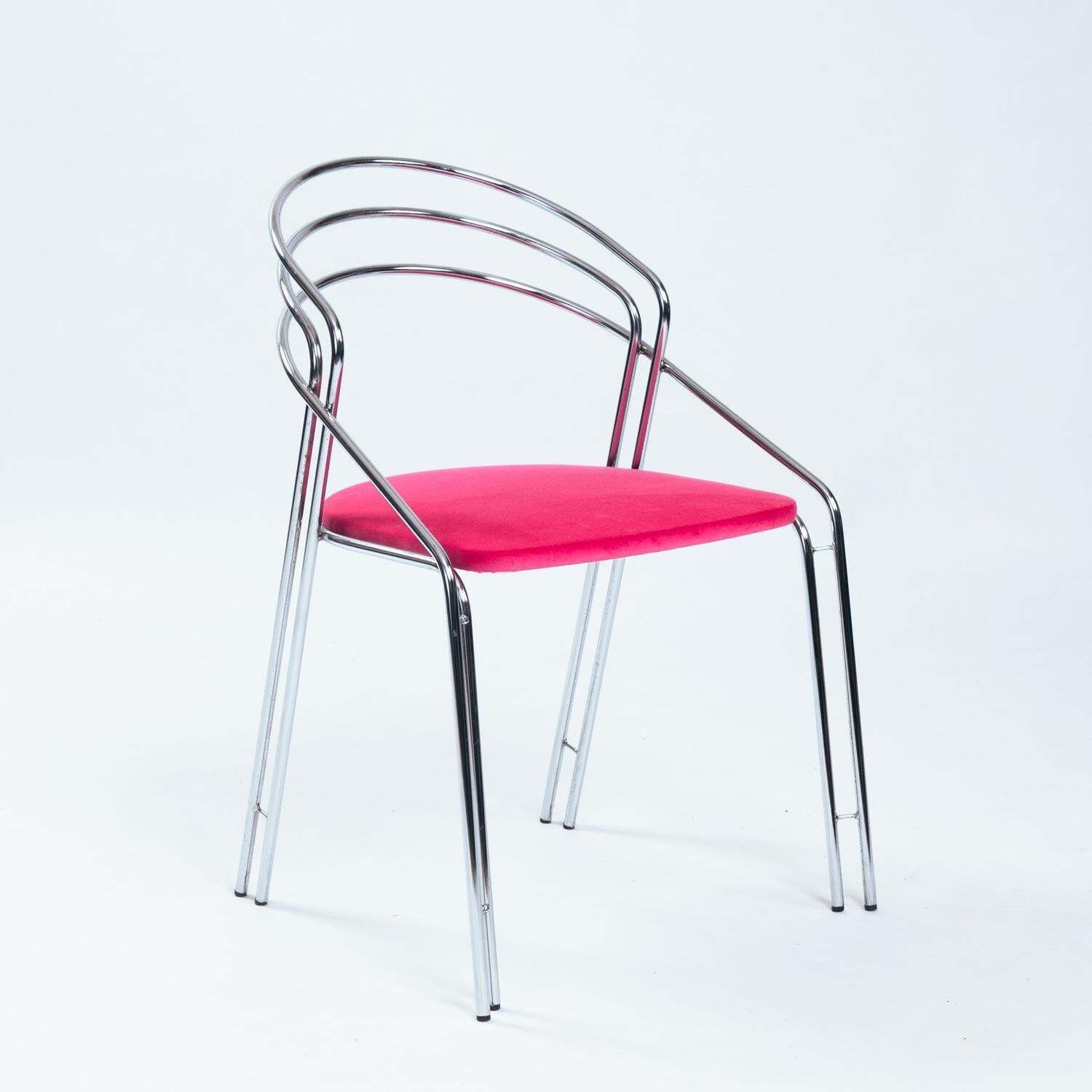 Midcentury Chrome Pink Velvet Dining Chair Set, 4 Pcs, Italy 1970s photo 2834.0