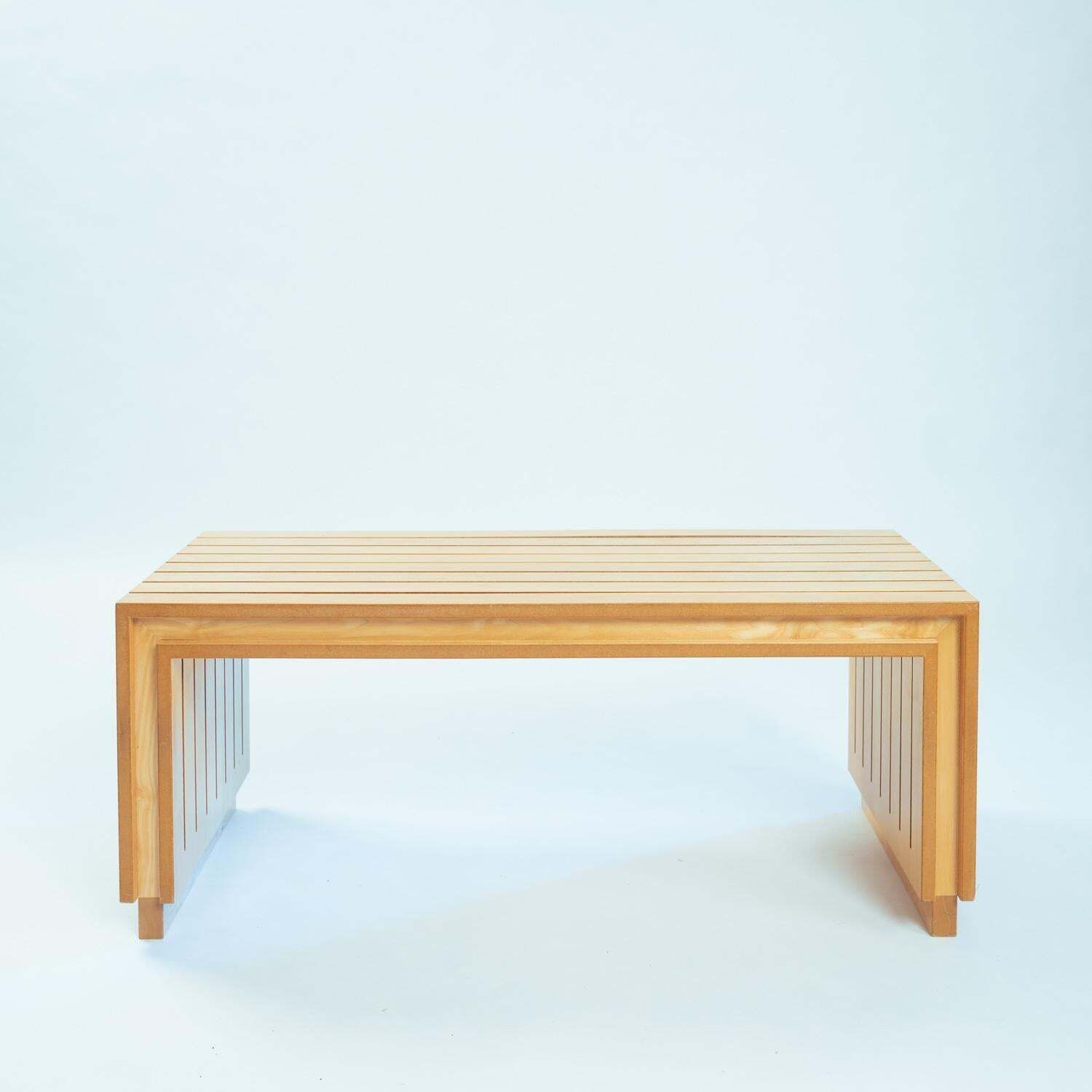 Furniture Ruud Jan Kokke Elm Wooden Slat Bench, Dutch Design 1980s photo