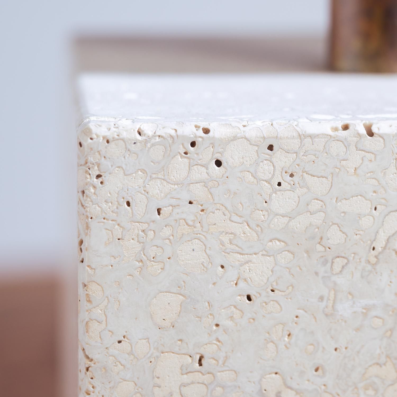 photo for sale Maison Charles Attr. Brass, Bronze And Travertine Table Light, France, 1960s