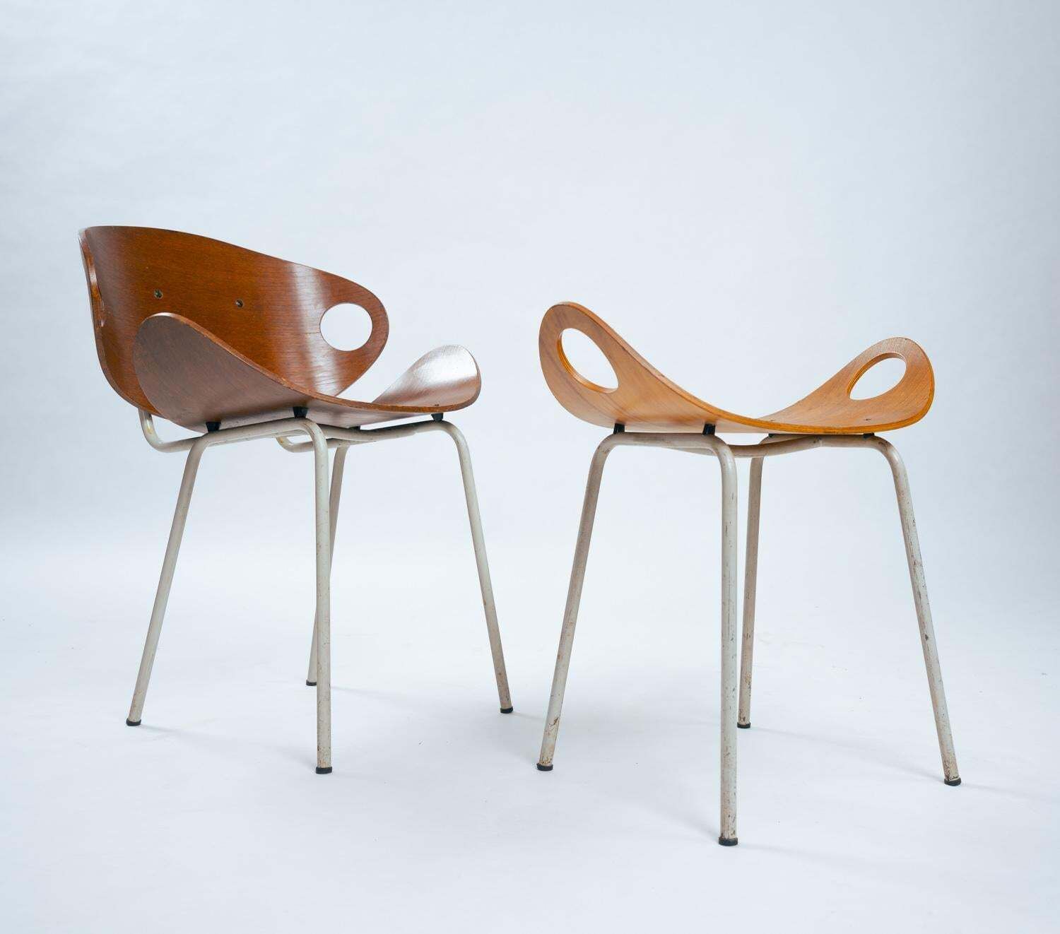 photo furniture Modernist Olof Kettunen Chair And Stool For Merivaara In Plywood, Finland 1950s