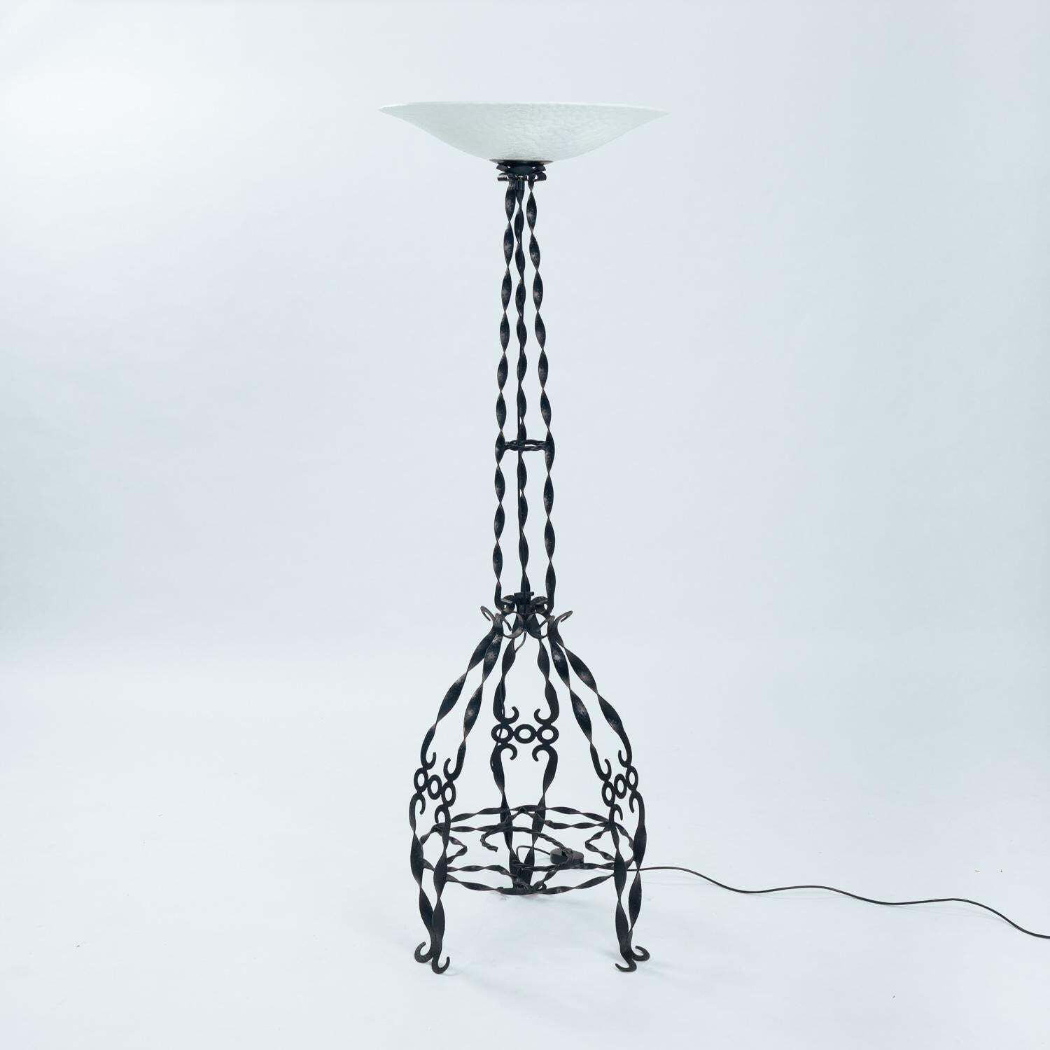 Art Deco Floor Lamp In Wrought Iron And Glass, 1930s photo furniture