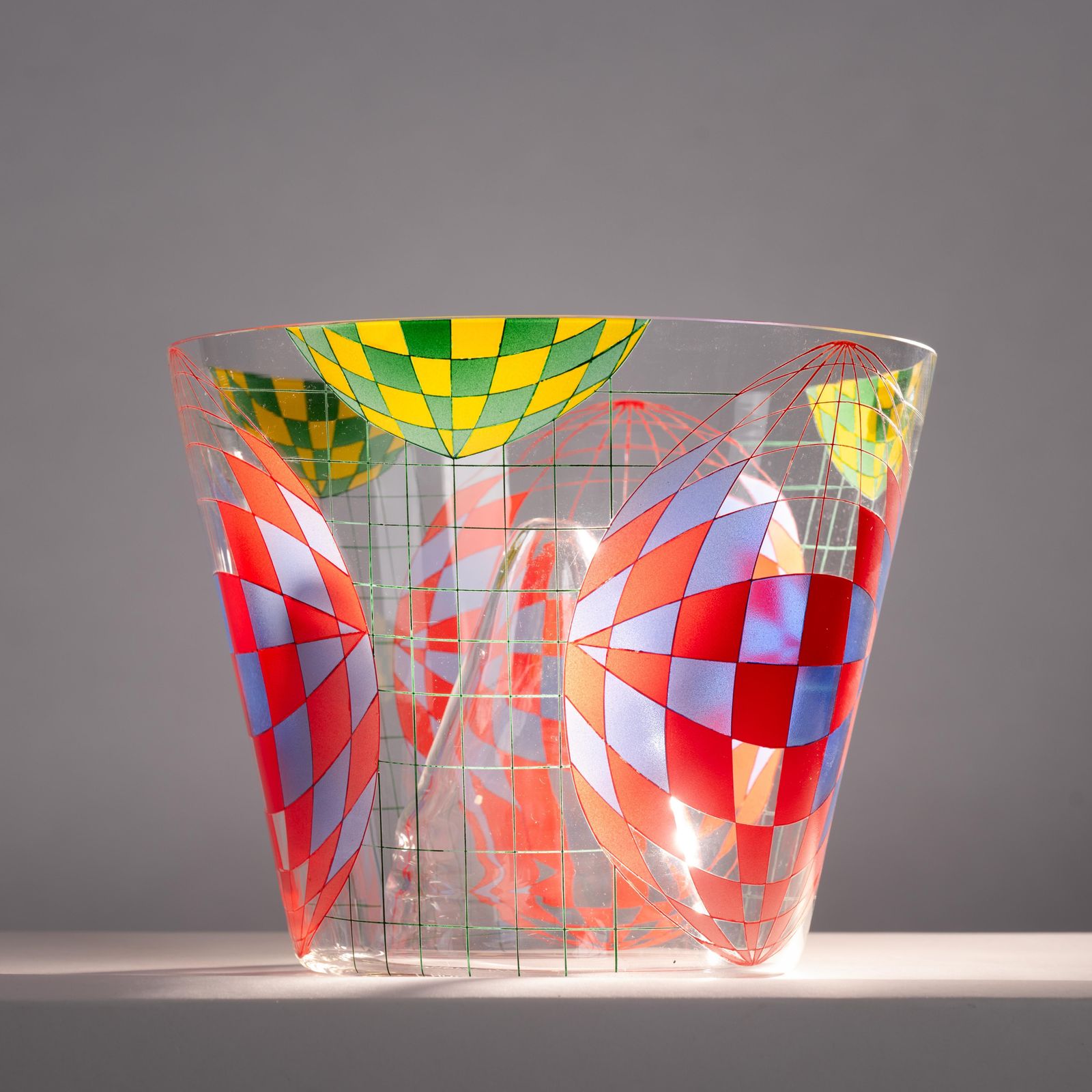 Vaserely Inspired Kamenicky Senov Thomas Hora Glass Vase Malovana, Chech, 1999 photo 392.0