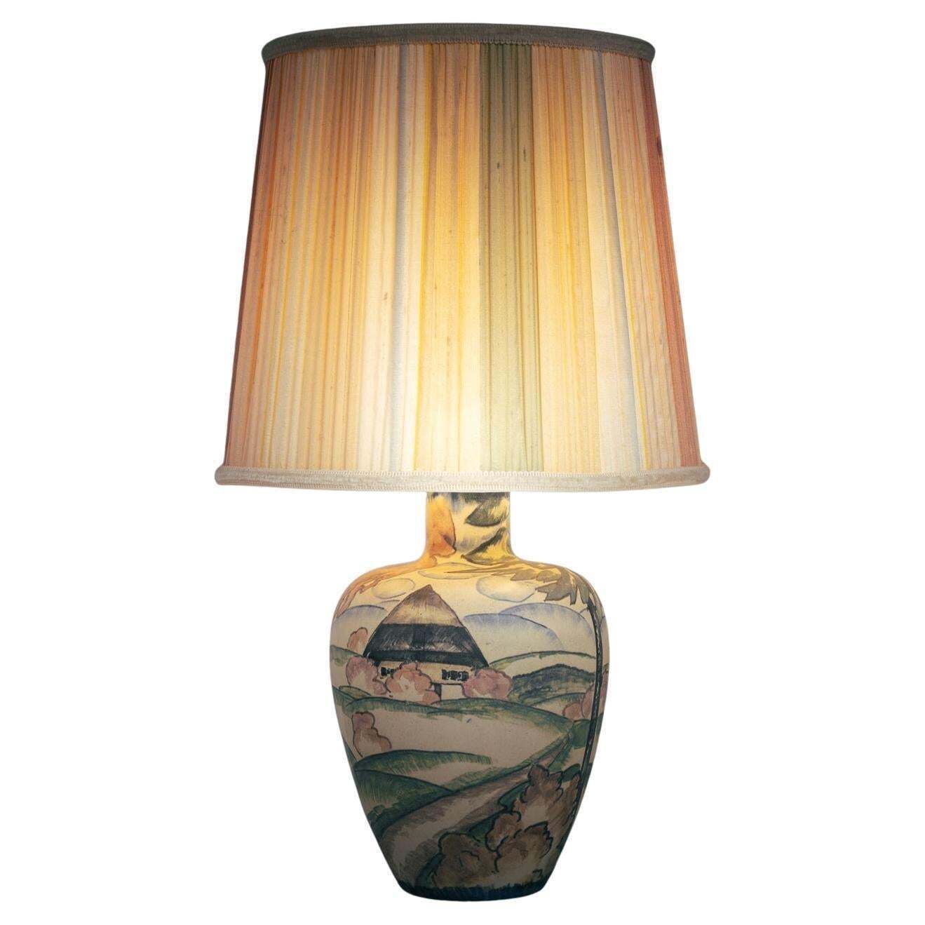 Handpainted Art Nouveau Table Lamp By Großherzoglichen Keramik Manufaktur, 1930s