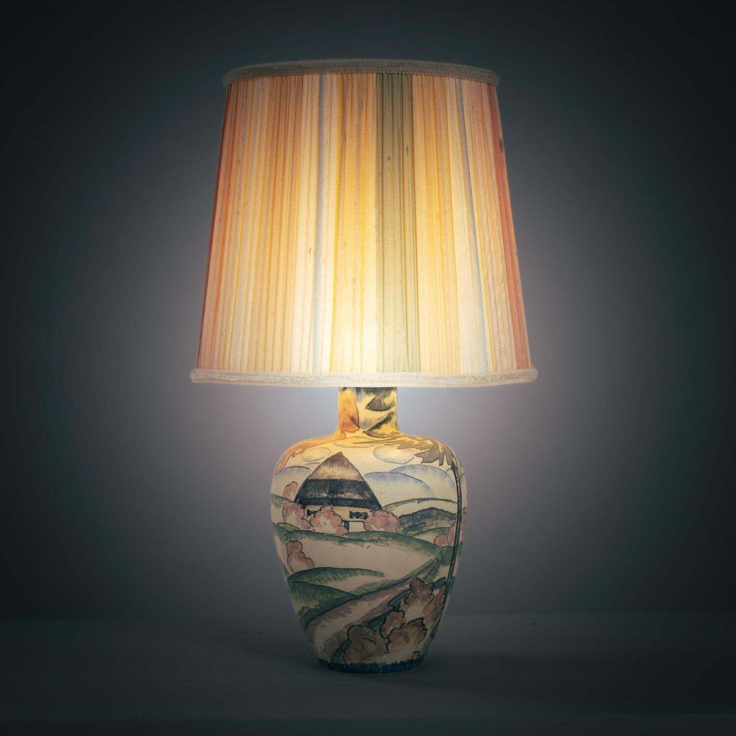 Handpainted Art Nouveau Table Lamp By Großherzoglichen Keramik Manufaktur, 1930s photo furniture