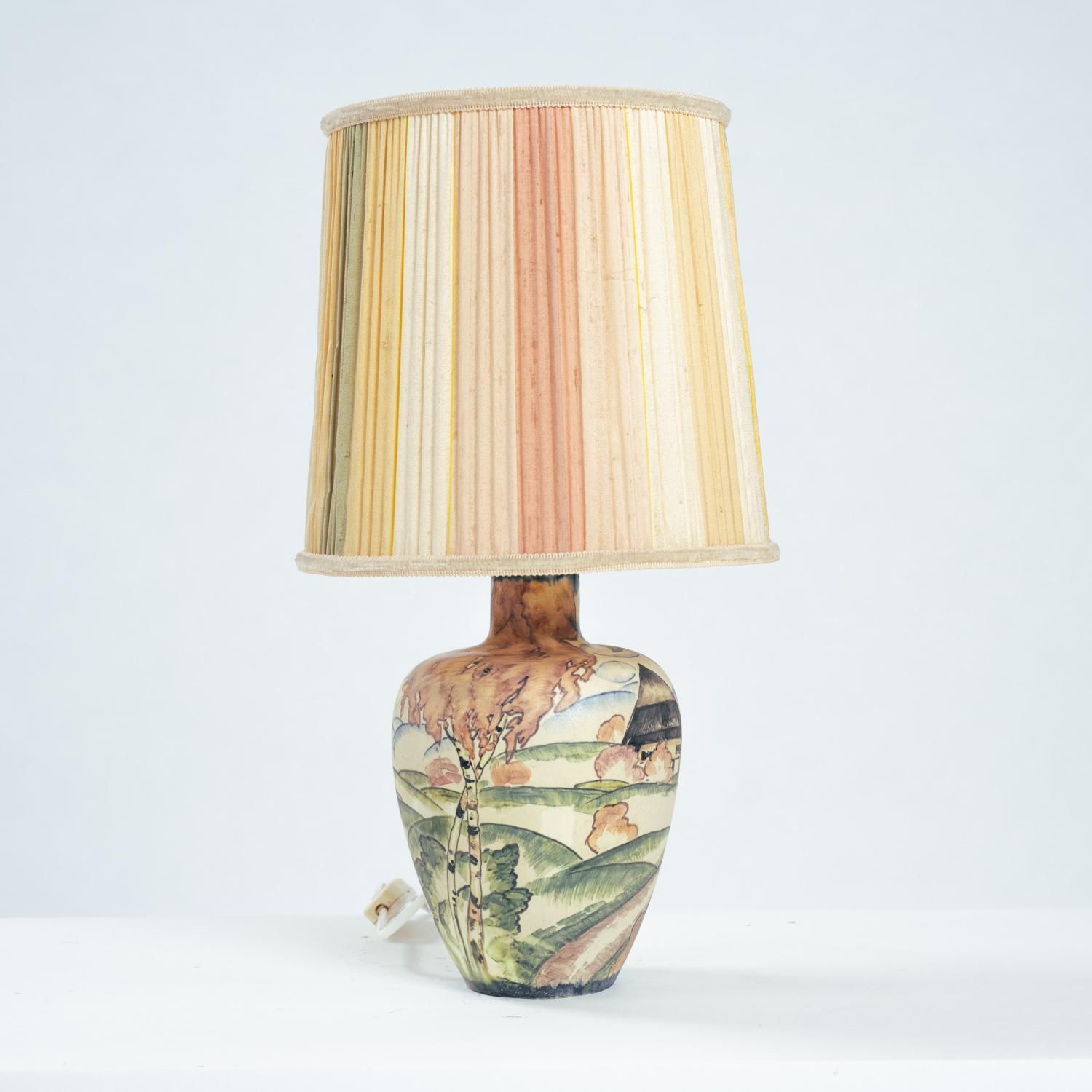 Handpainted Art Nouveau Table Lamp By Großherzoglichen Keramik Manufaktur, 1930s photo Lighting