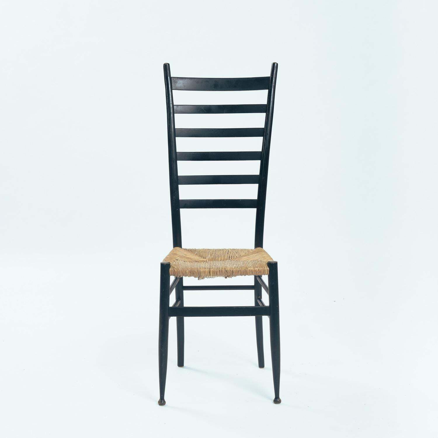 Chiavari Italian Gio Ponti Style Ebonised Straw Highback Chair, 1950s photo furniture