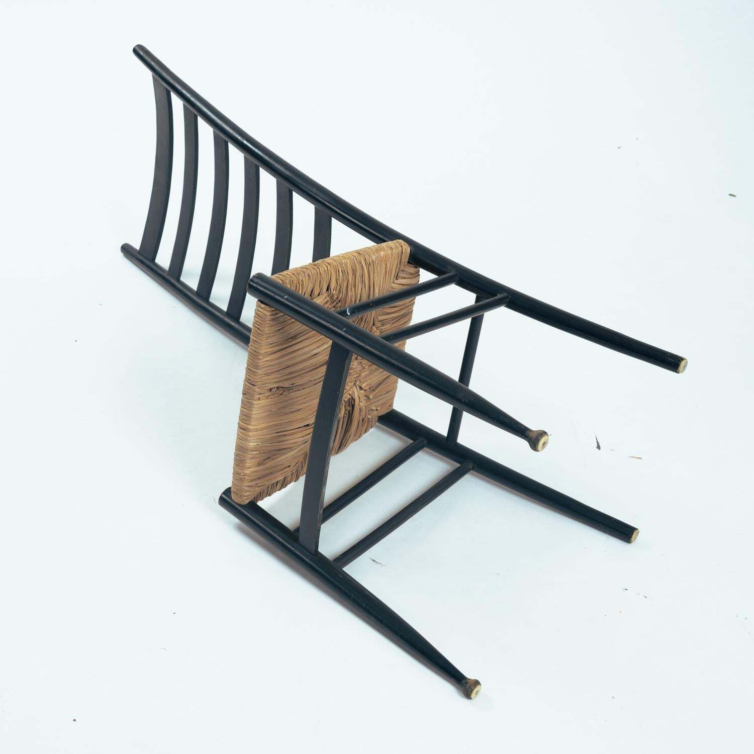 photo vinterior Chiavari Italian Gio Ponti Style Ebonised Straw Highback Chair, 1950s