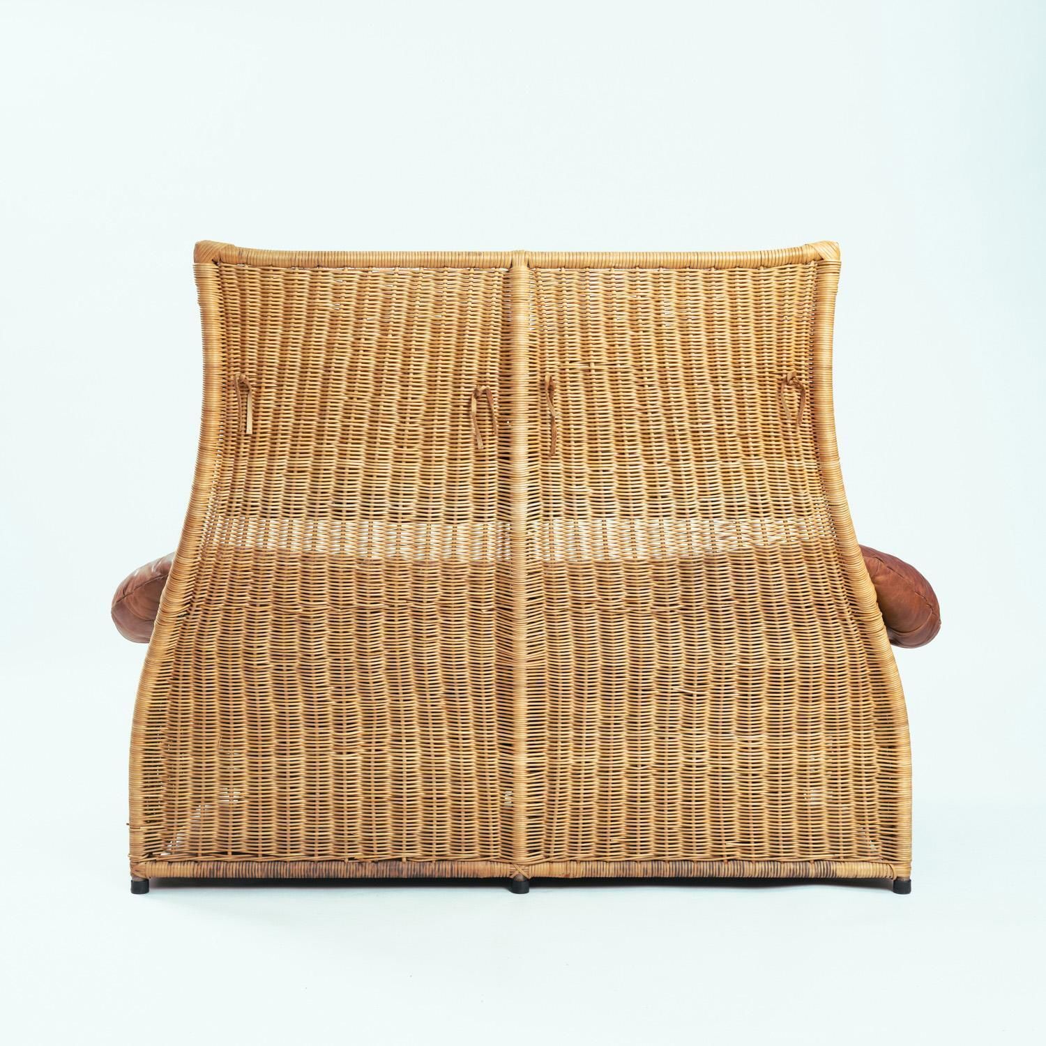 The Rock Tall Back Rattan Loveseat Sofa By Gerard Van Den Berg Leather, 1970s photo 3821.0