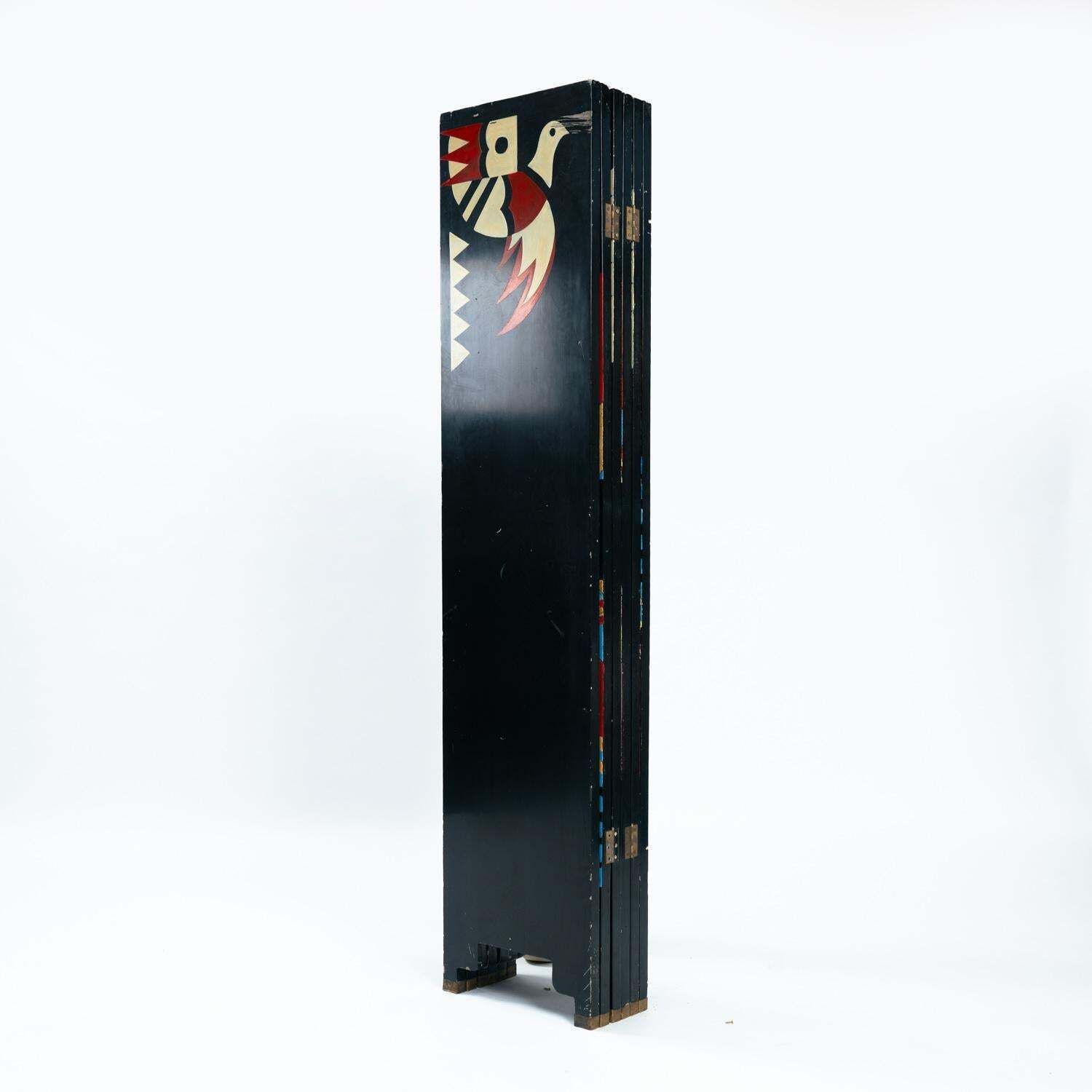 Room Divider In Art Deco Style With Birds, Geometric Patterns, Red, Yellow, Blue photo for sale