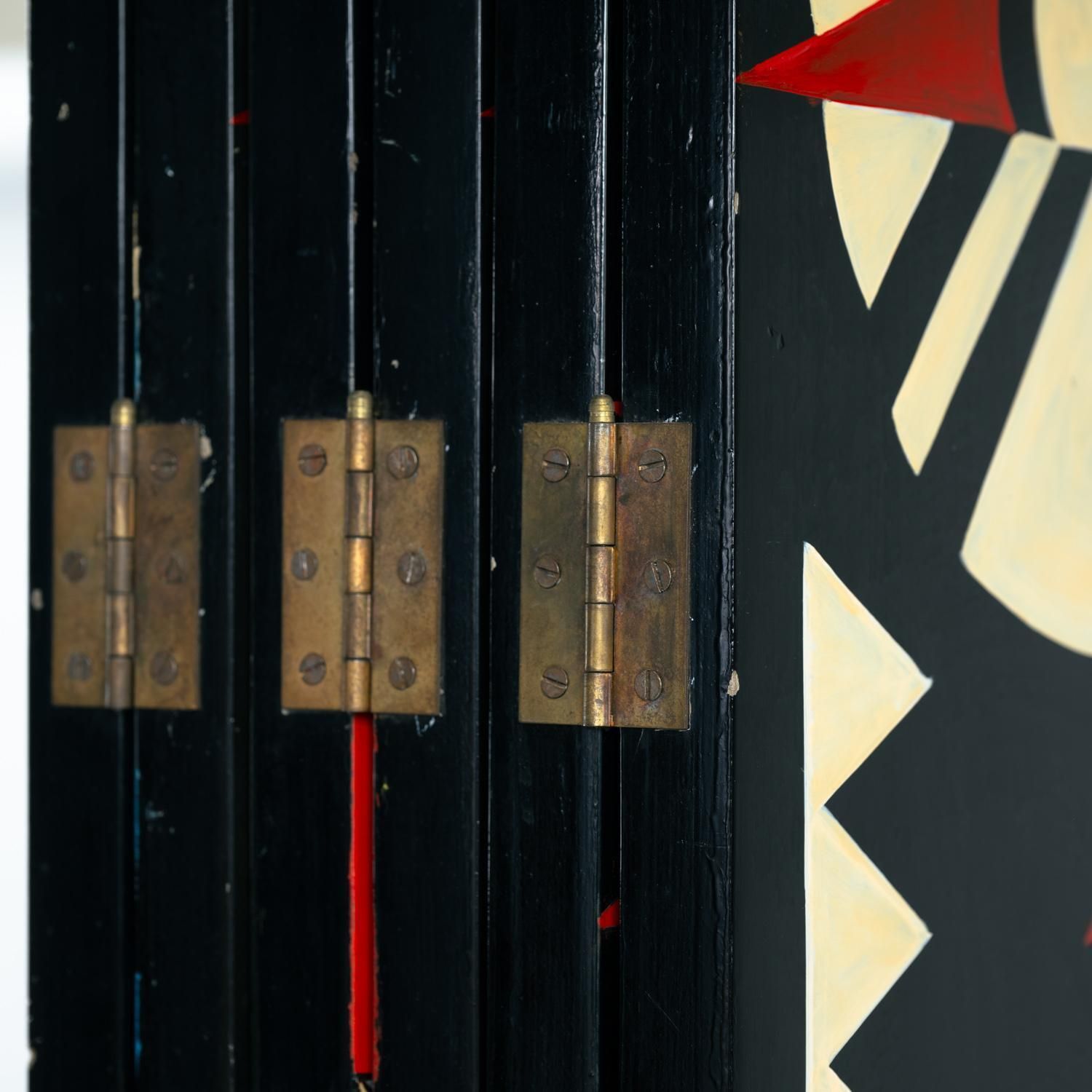 Room Divider In Art Deco Style With Birds, Geometric Patterns, Red, Yellow, Blue photo Home Decor