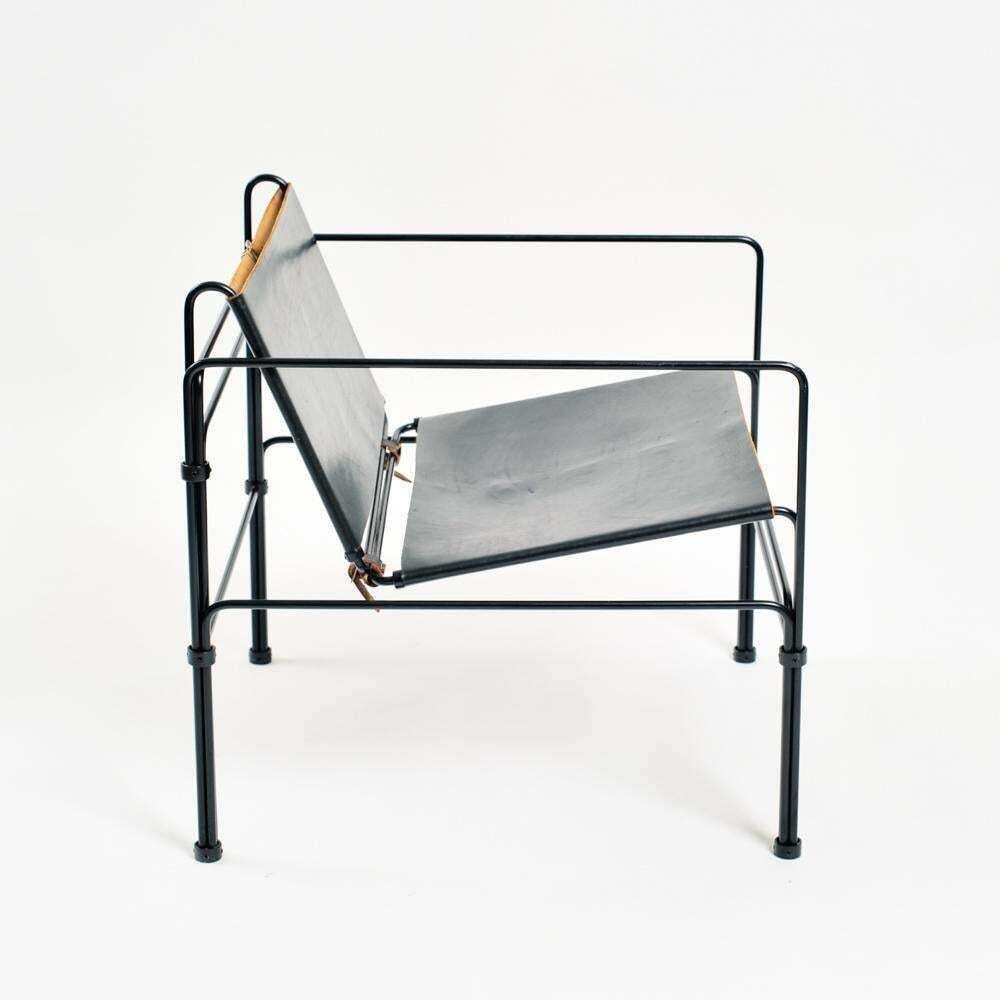 Collectors Item Leather Steel Straps Lounge Chair Set By Jan Van Opzeeland, 3pcs photo Furniture