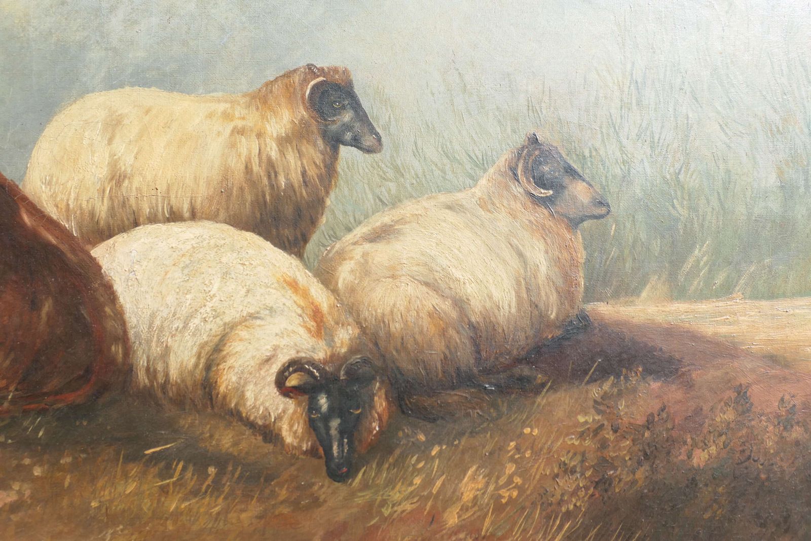 Large Unsigned Victorian Oil Painting, Of A Cow And Sheep photo 960.0