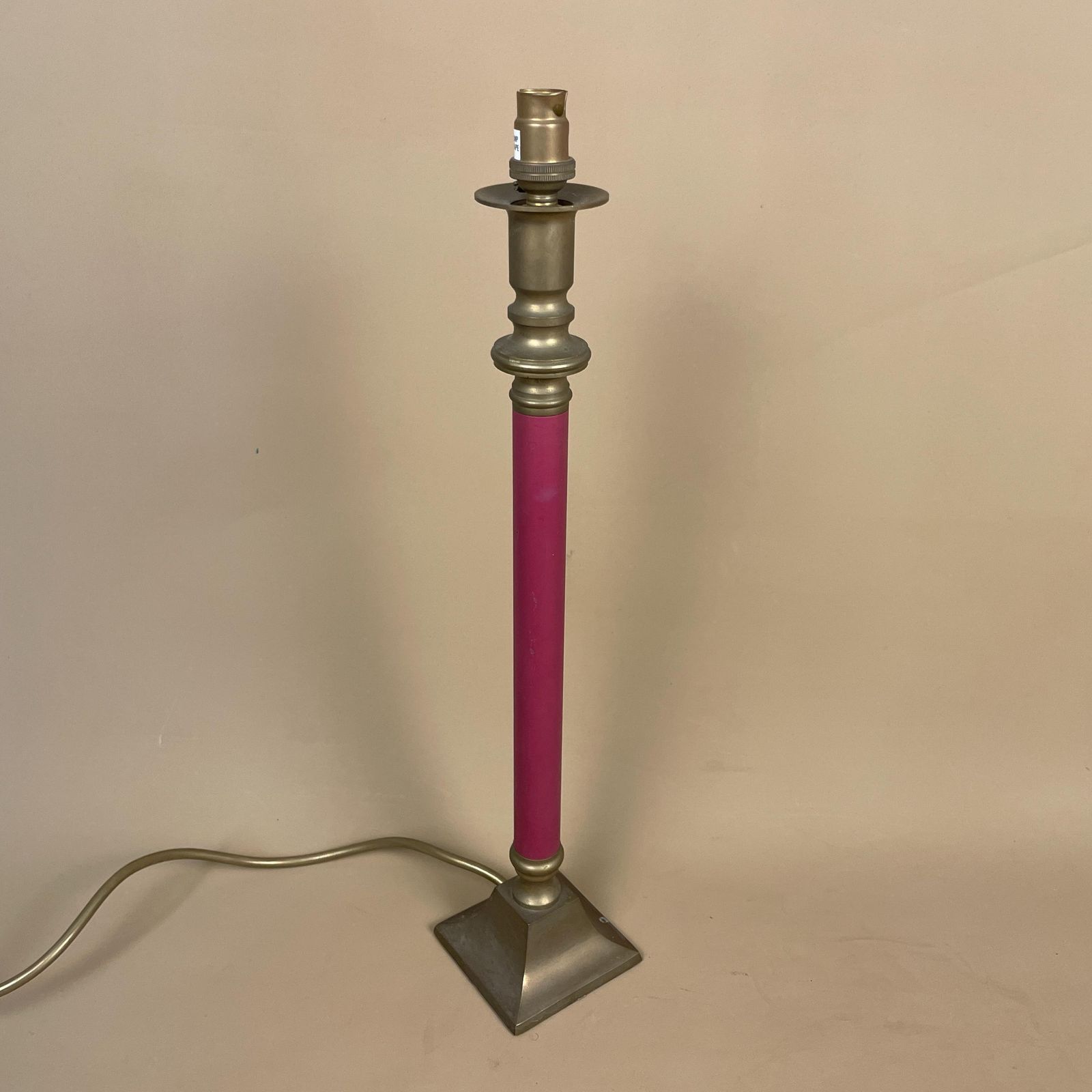 Vintage Burgundy Red & Gold Brass Metal Lamp Side Light Bedside Table Lamp Thin Slim Column Pillar Square Base