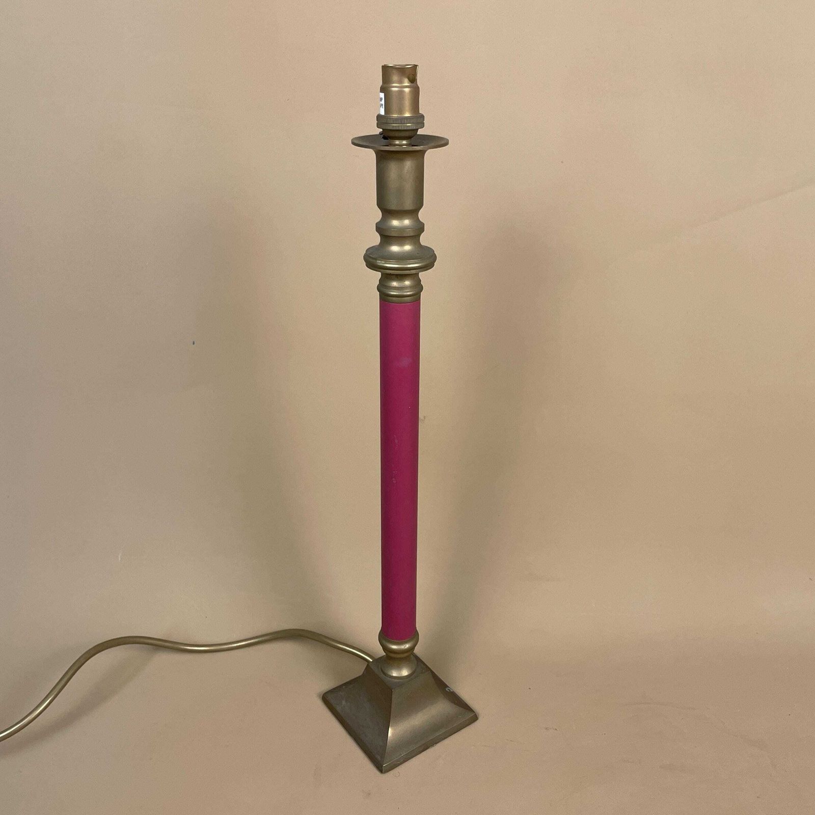 Vintage Burgundy Red & Gold Brass Metal Lamp Side Light Bedside Table Lamp Thin Slim Column Pillar Square Base photo furniture