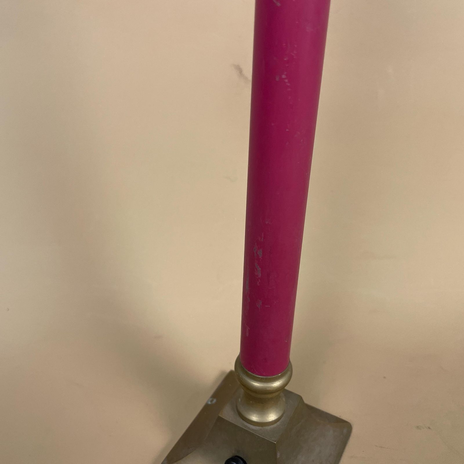 Vintage Burgundy Red & Gold Brass Metal Lamp Side Light Bedside Table Lamp Thin Slim Column Pillar Square Base photo buy