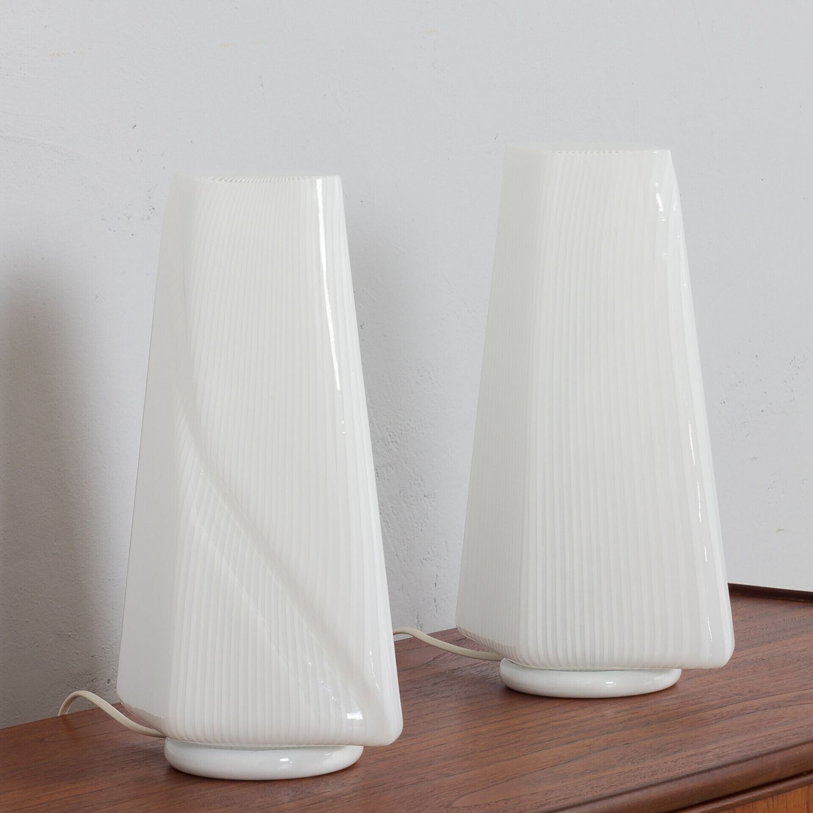 Pair Of Italian Striped Murano Glass Table Lamps In Style Of Lino Tagliapietra, 1970s