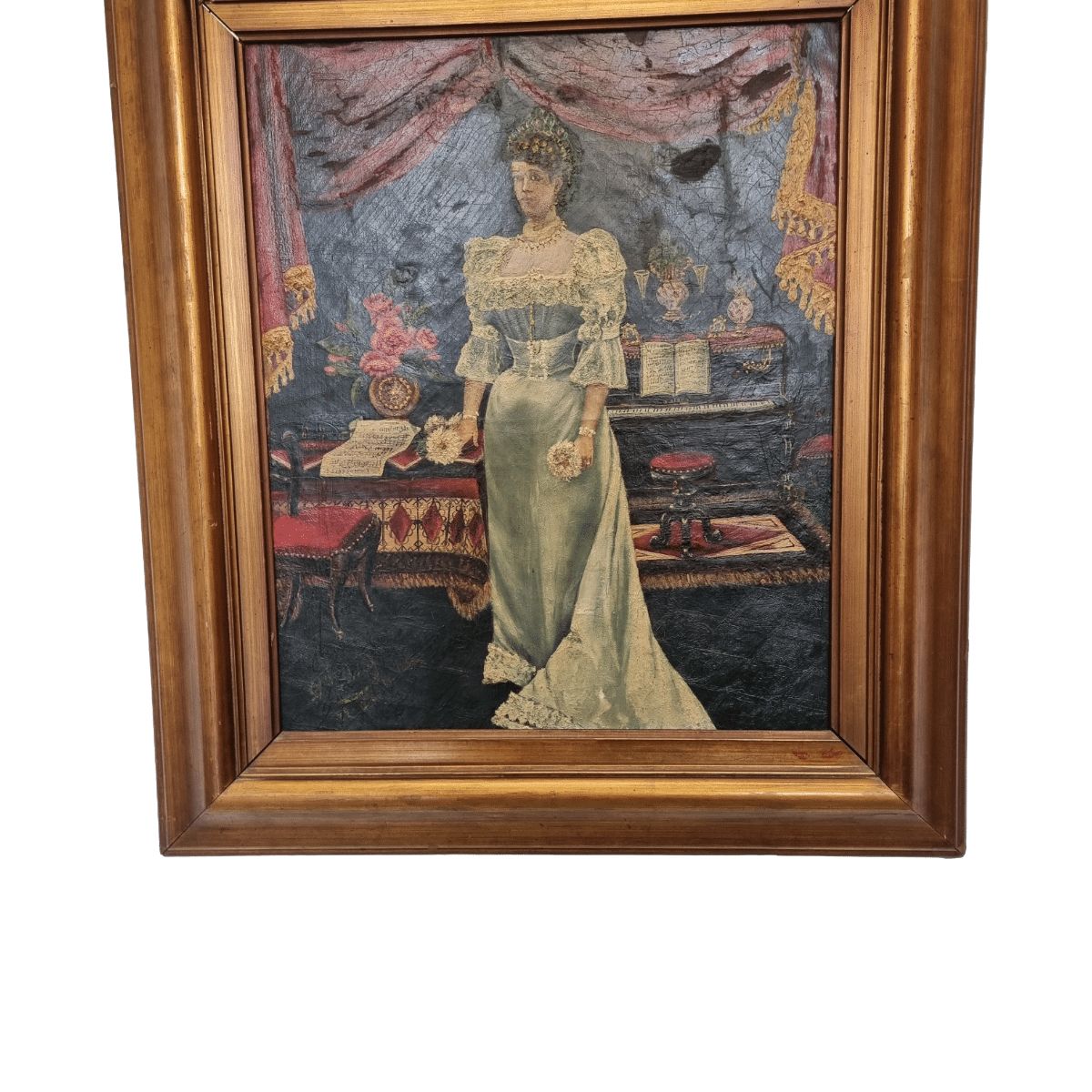 Art Nouveau Painting With A Maiden Belgian School, Late 1800s photo 345.0