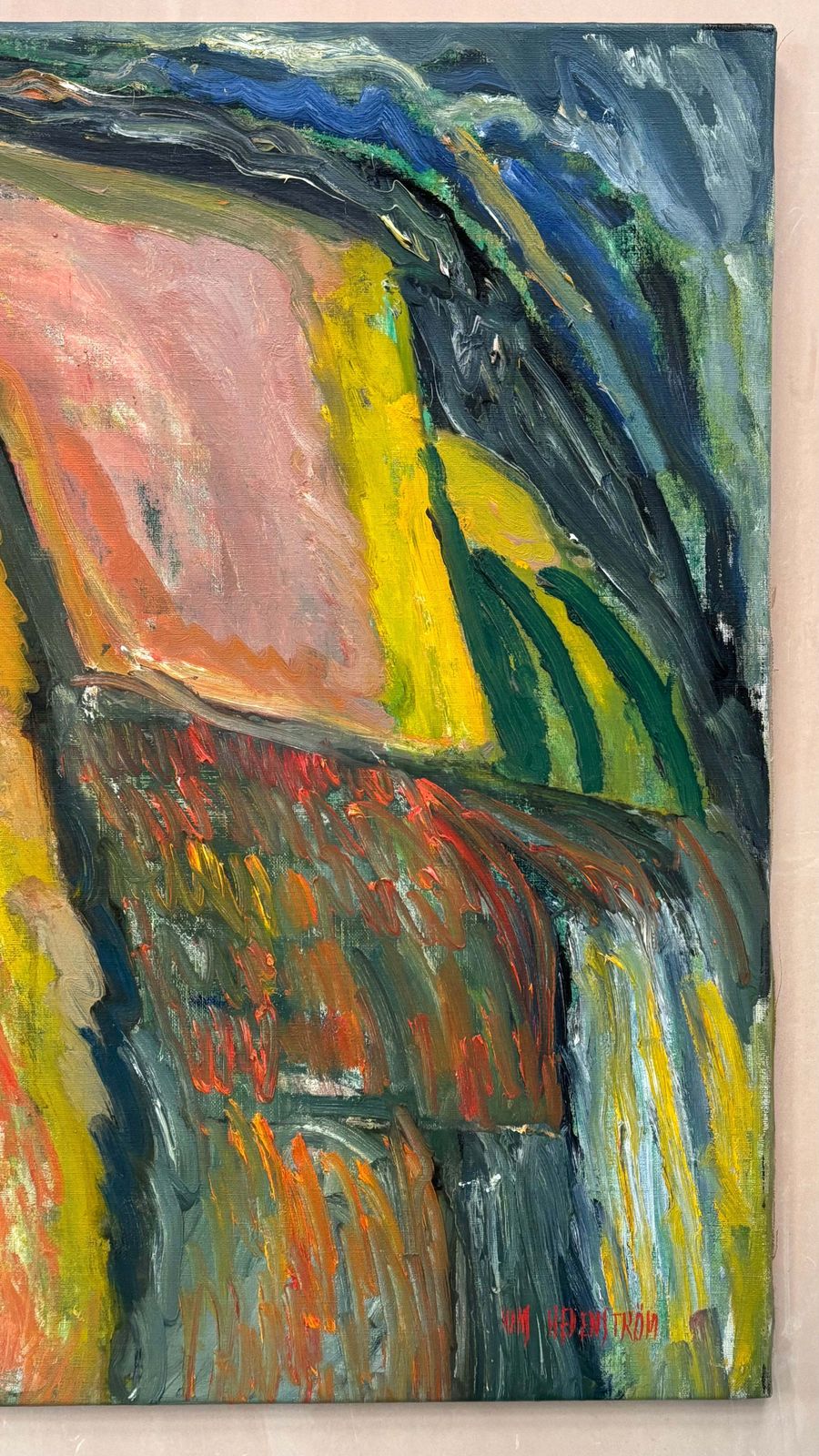 Hans Hedenström C.1964 'Yellow Moutain' Oil On Canvas photo furniture