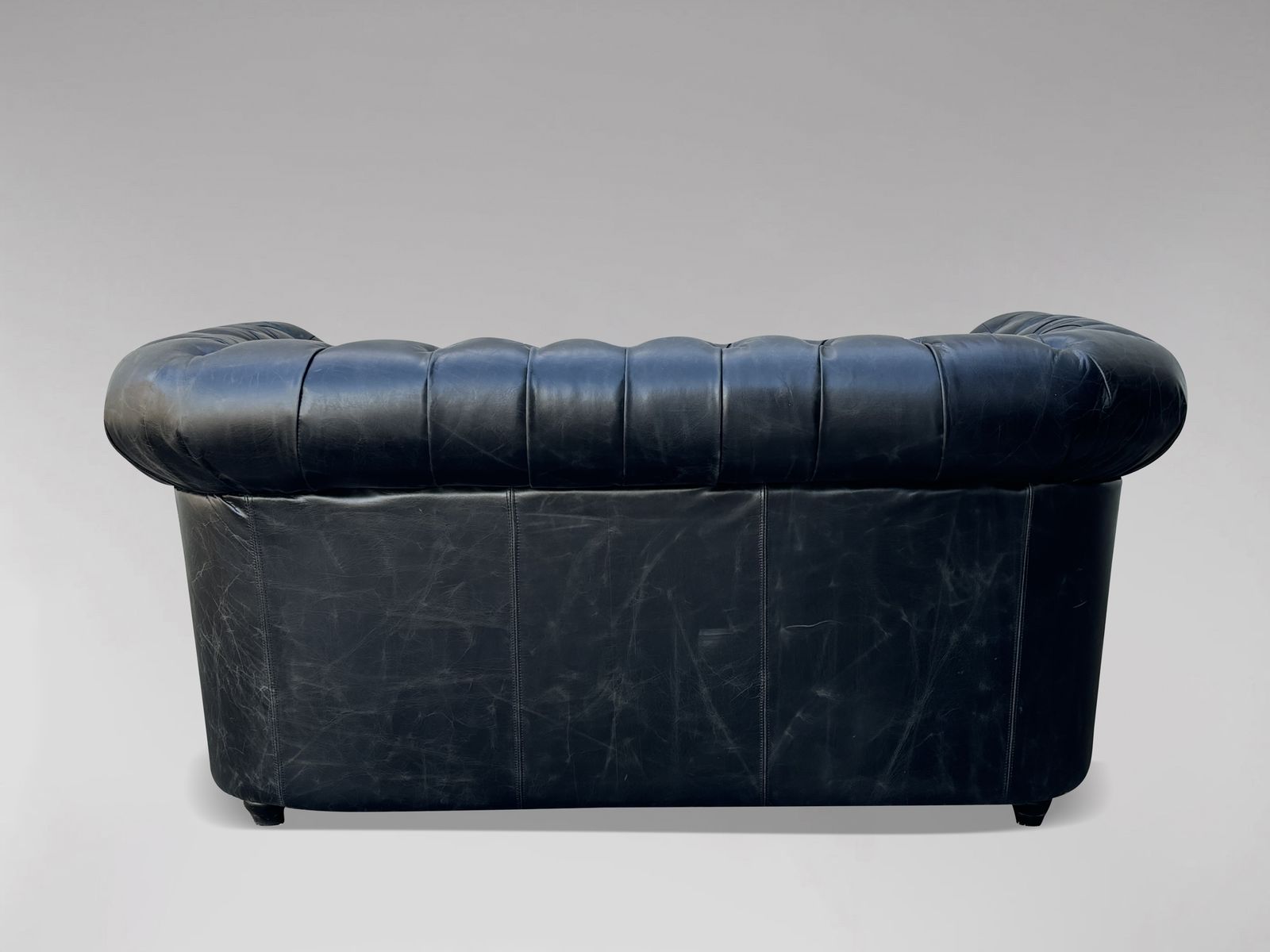 Two Seater Black Leather Chesterfield Sofa photo for sale