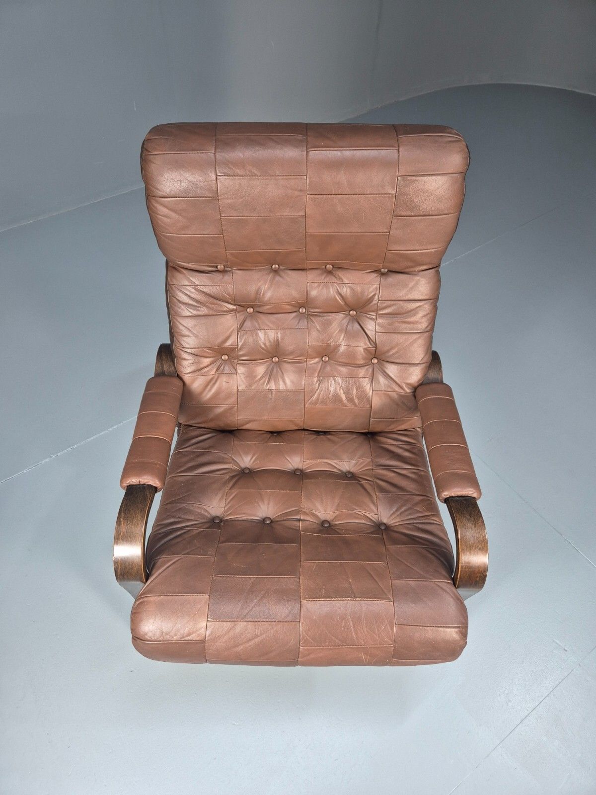 Vintage Danish Bentwood Lounge Chair Brown Leather Buttoned 1970s Eb9486 Mben photo for sale