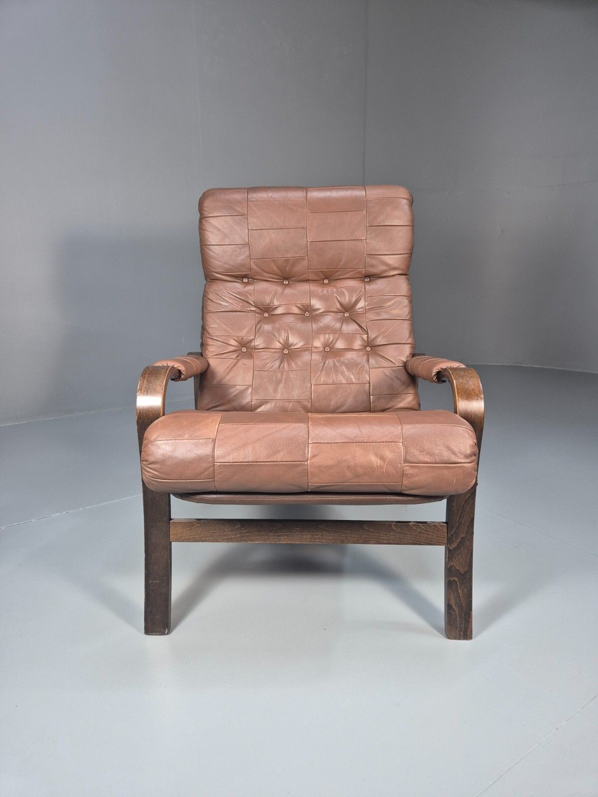 Vintage Danish Bentwood Lounge Chair Brown Leather Buttoned 1970s Eb9486 Mben photo 275.0