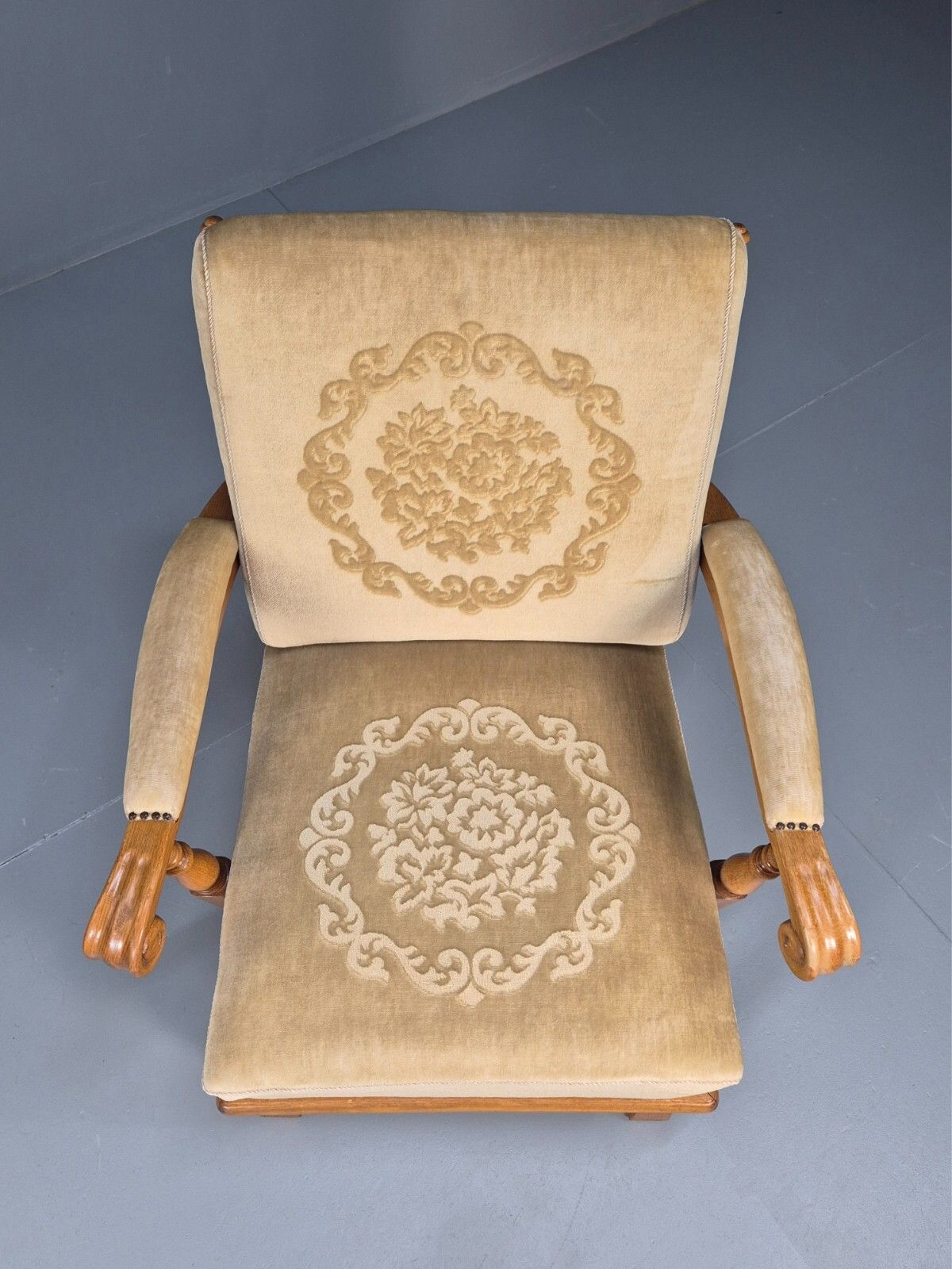 Furniture Vintage Danish Oak Frame 1970s Lounge Chair Gold Floral Upholstery Eb9658 Vclo photo