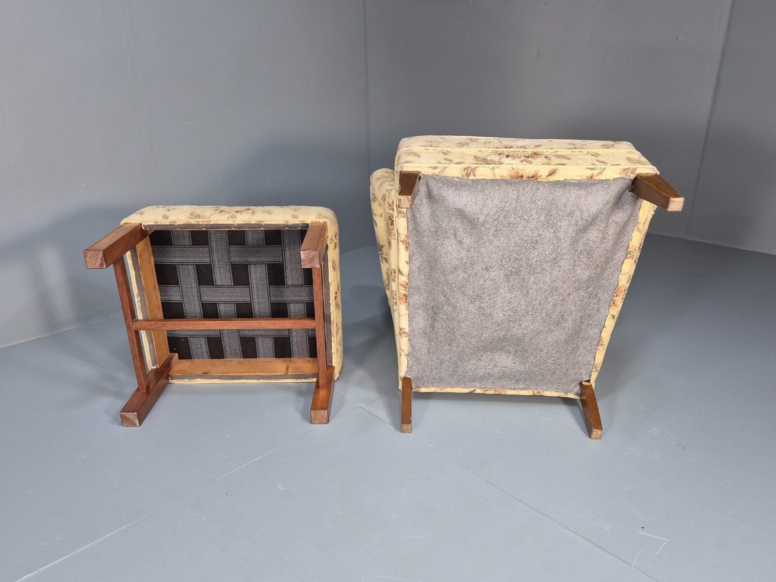 Furniture Vintage Goergian Style Wingback And Ottoman Floral Cotton 20th C Eb9545 Vclo photo