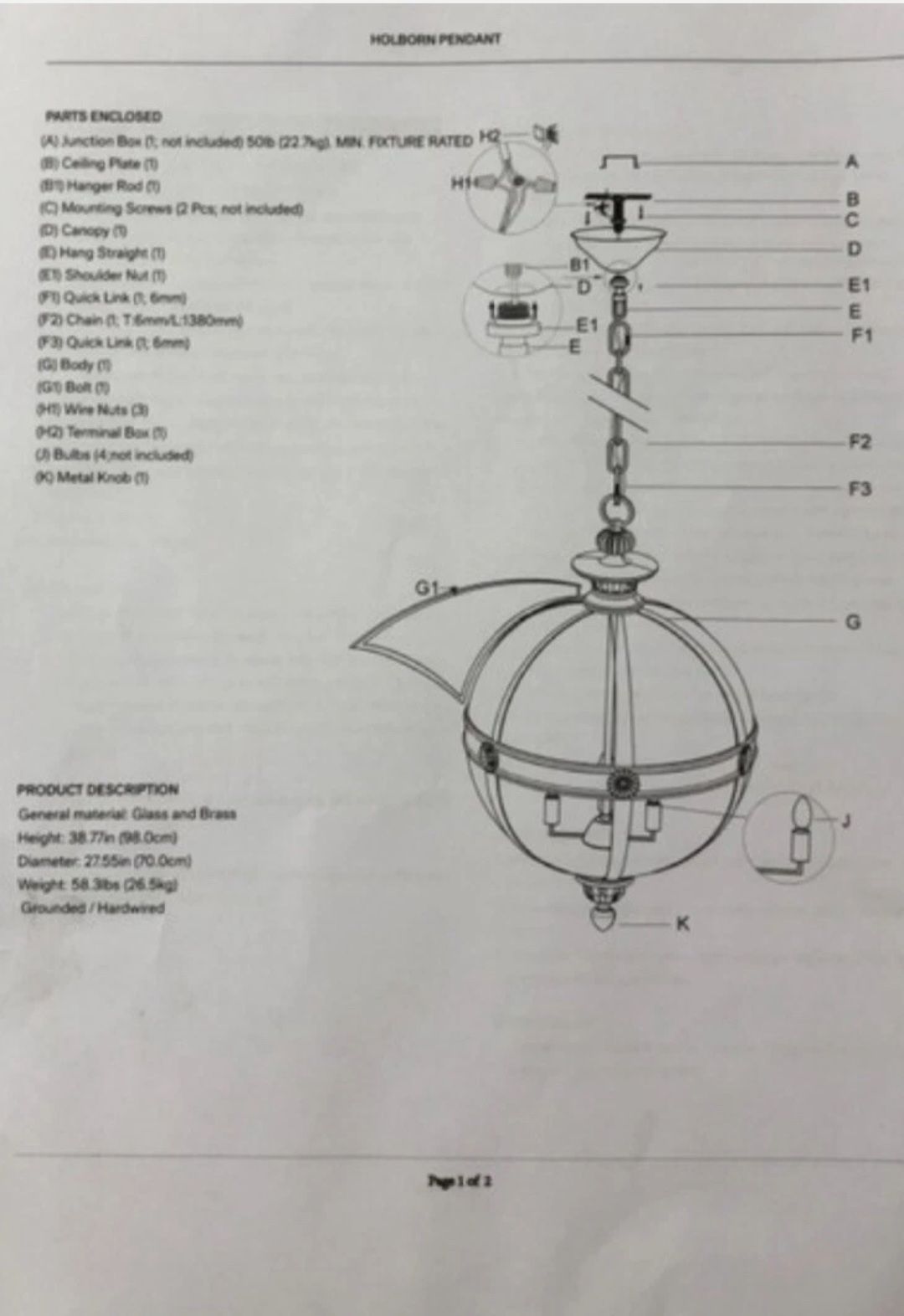 Large Pendant Ball Light, 21st Century photo 150.0