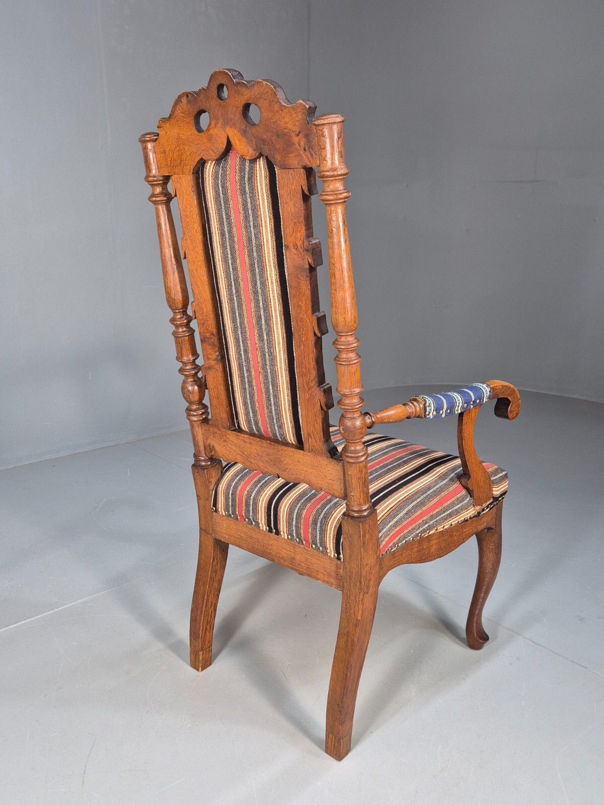 Vintage Danish Antique Armchair Early C20th Oak Frame Striped Wool  Eb8915 Vcar photo vintage
