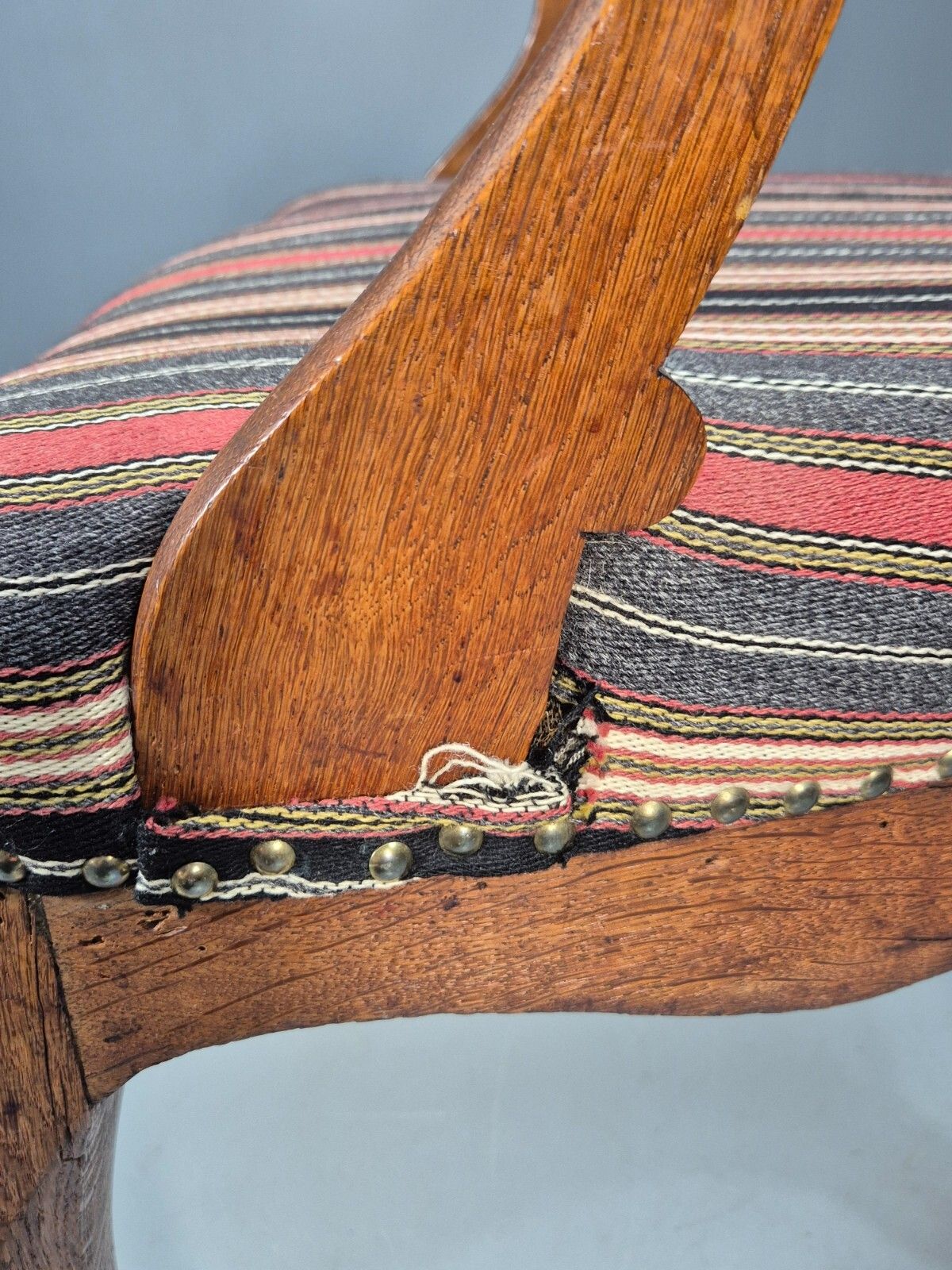photo vinterior Vintage Danish Antique Armchair Early C20th Oak Frame Striped Wool  Eb8915 Vcar