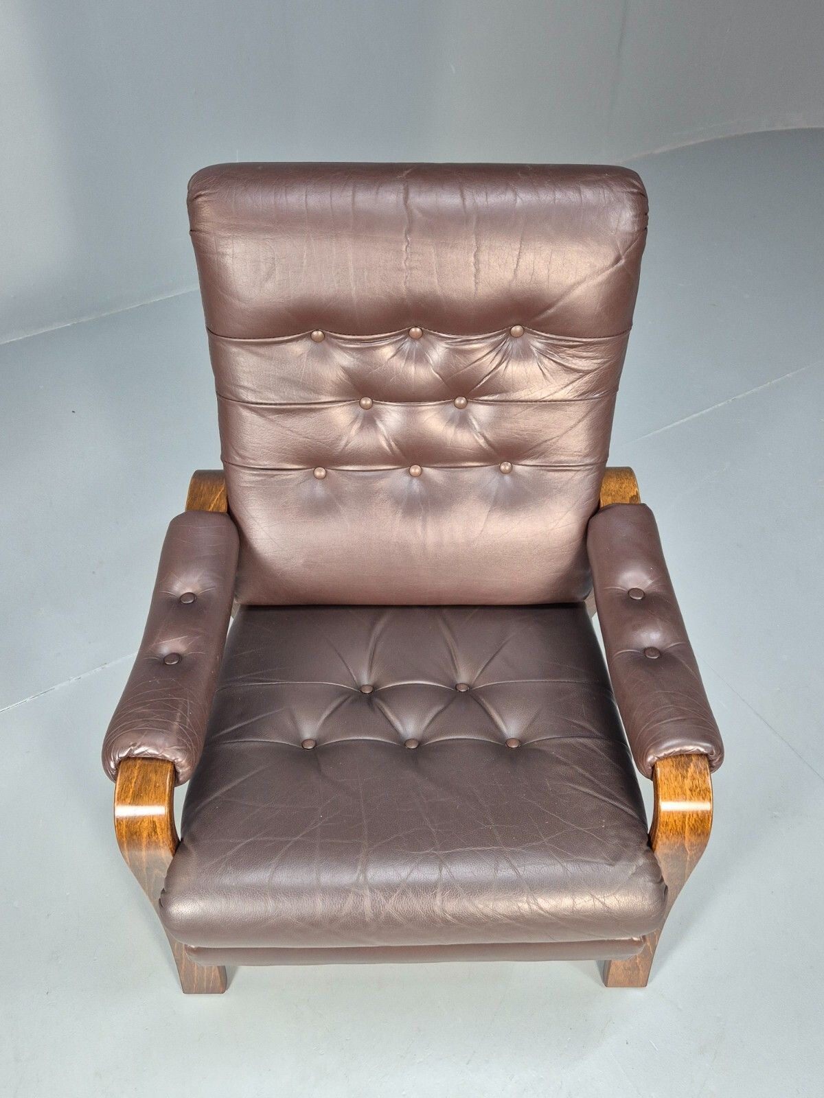 Vintage Danish Brown Leather Lounge Chair Bentwood Frame 1970s Retro Eb9287 Mben photo furniture