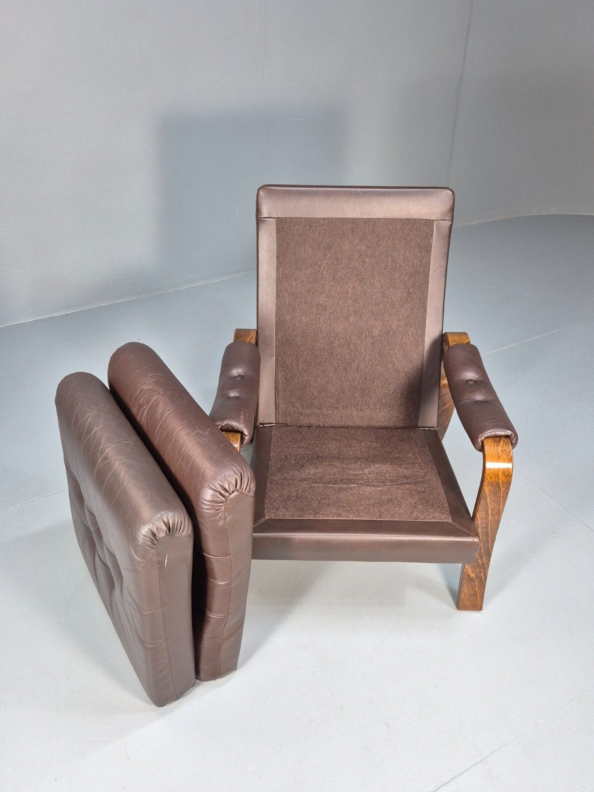 Vintage Danish Brown Leather Lounge Chair Bentwood Frame 1970s Retro Eb9287 Mben photo vinterior