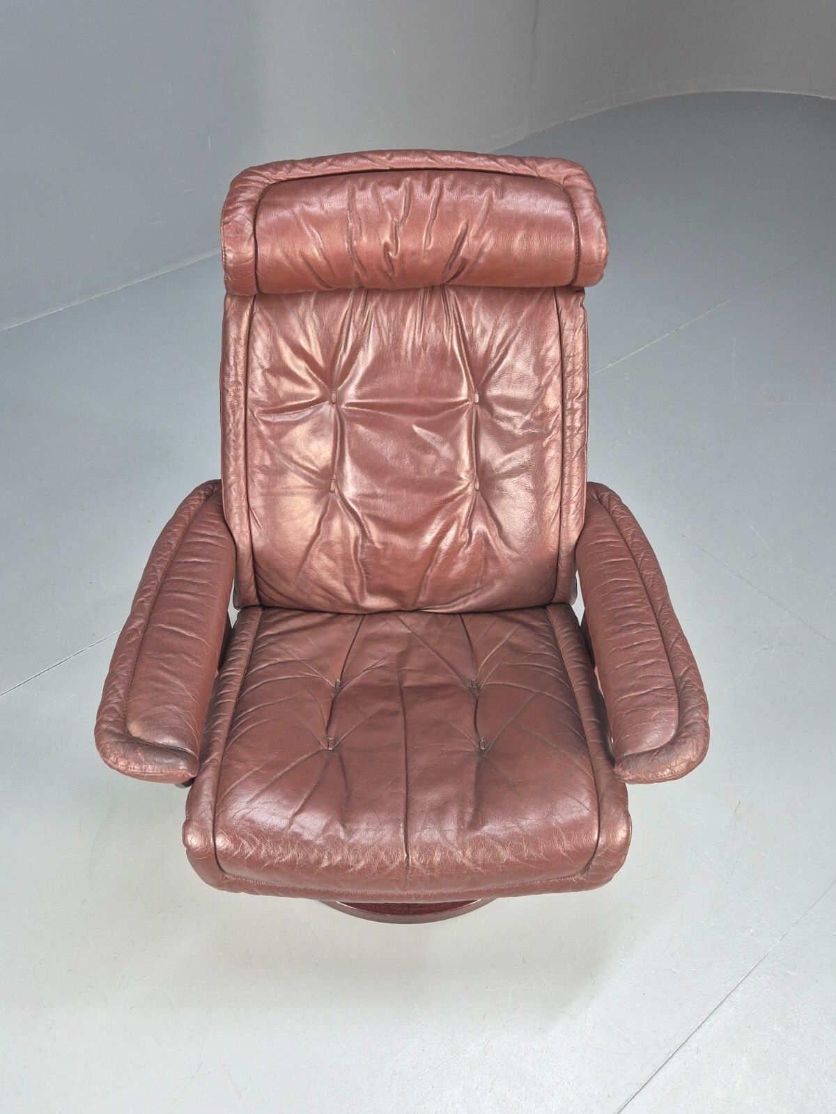 Brown Leather Ekorness Stressless Swivel Reclining Chair Vintage Eb9279 Mswi photo for sale