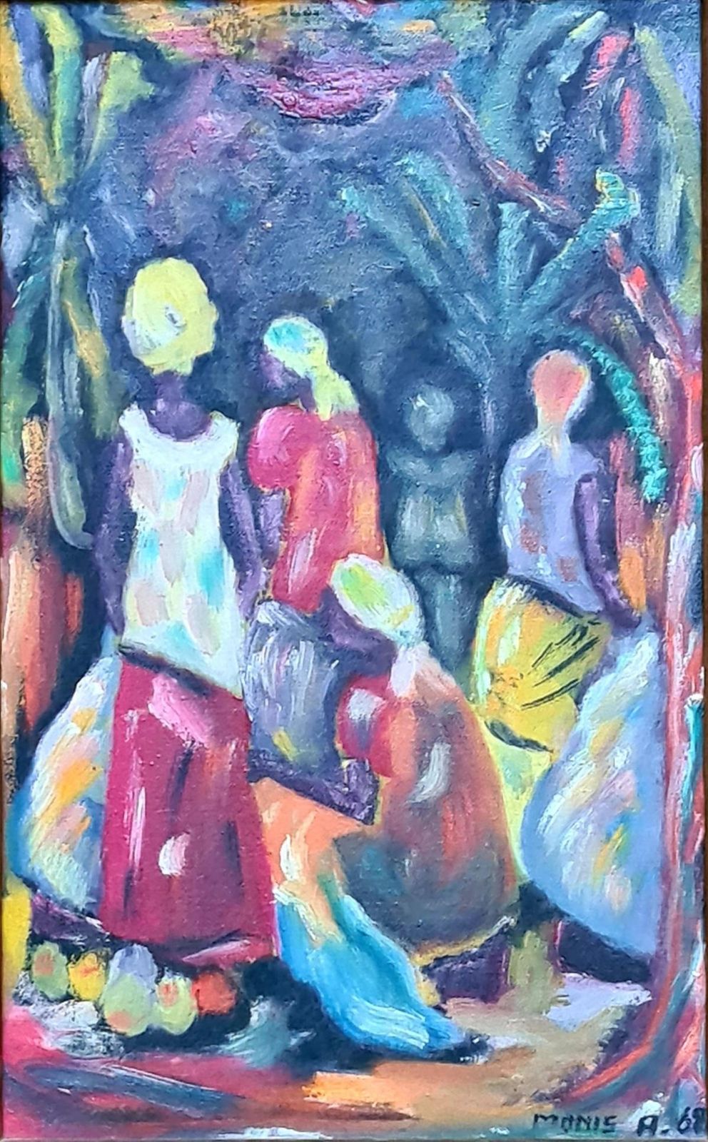 Colourful Expressionist Fauvist Market Scene From 1968 By A Monis photo furniture