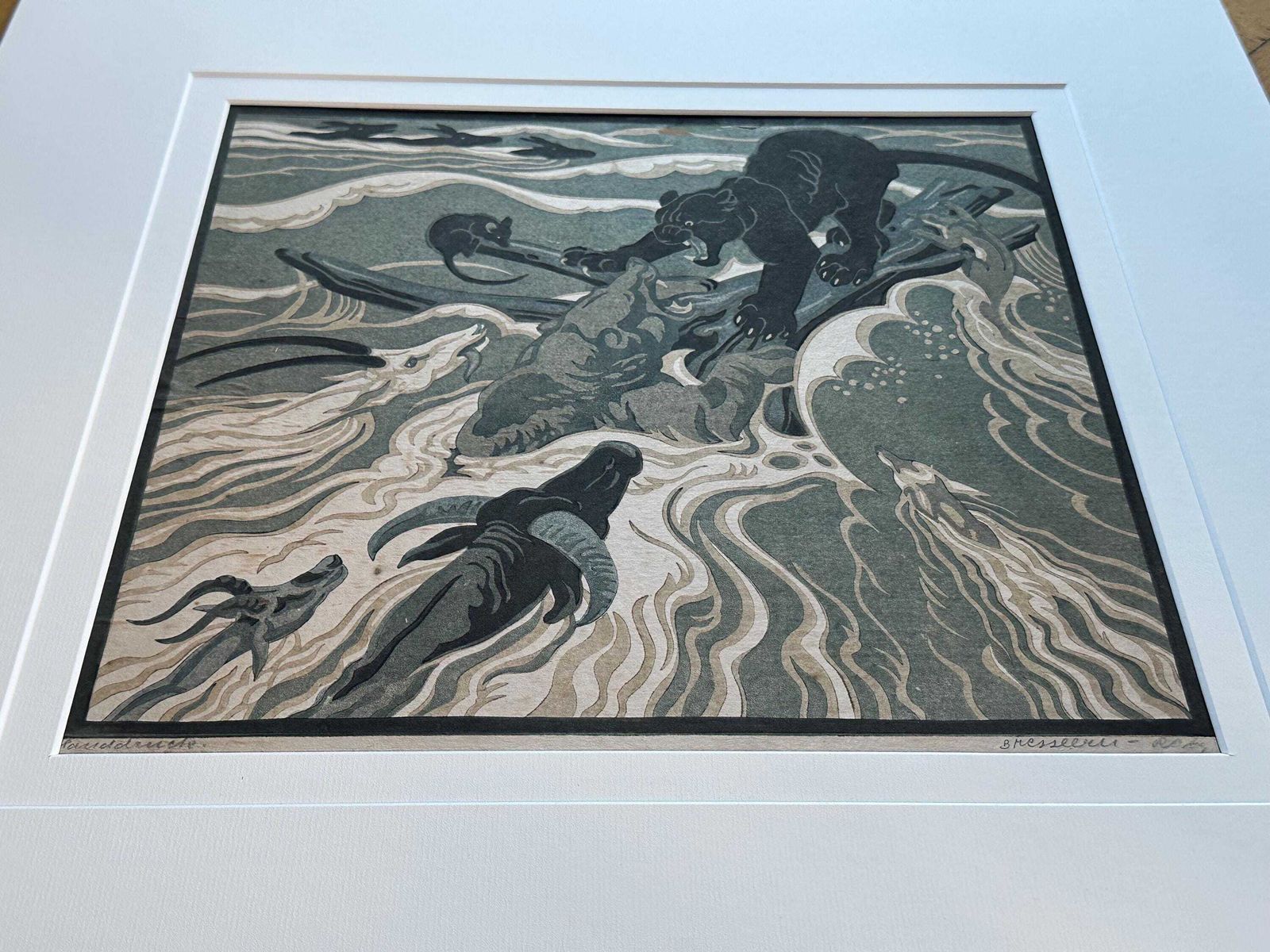 Norbertine Bresslern Roth 1891 1978 Woodcut Signed In Pencil Signature And Handdrucke The Flood.Size Of Image 26.5 X 29.5cm photo Art