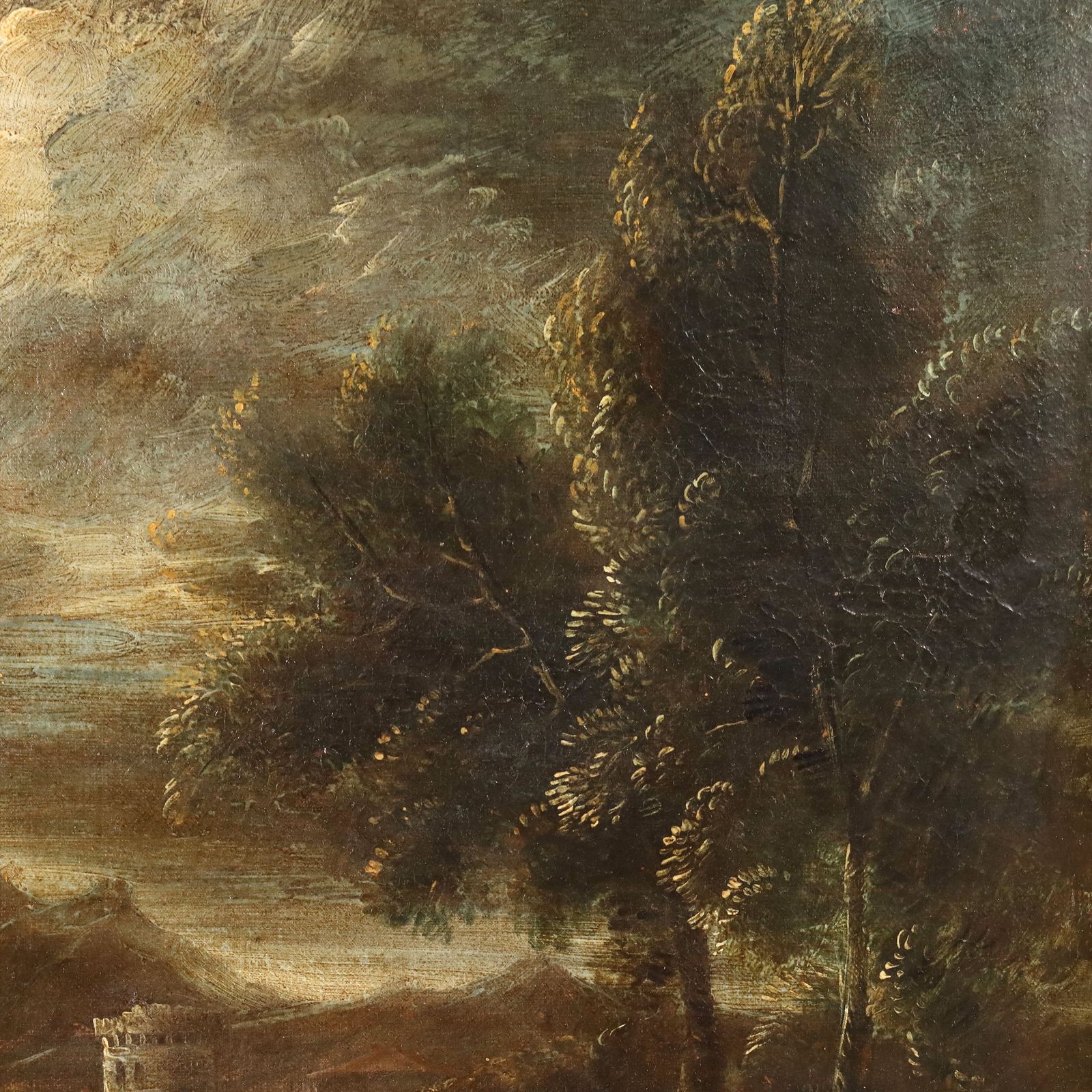 Landscape With Figures And Herd Antique Painting XVIII Century photo vintage