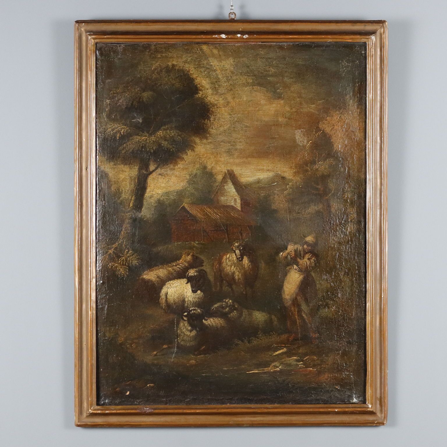 Landscape With Shepherd And Sheep Oil On Canvas XVIII Century